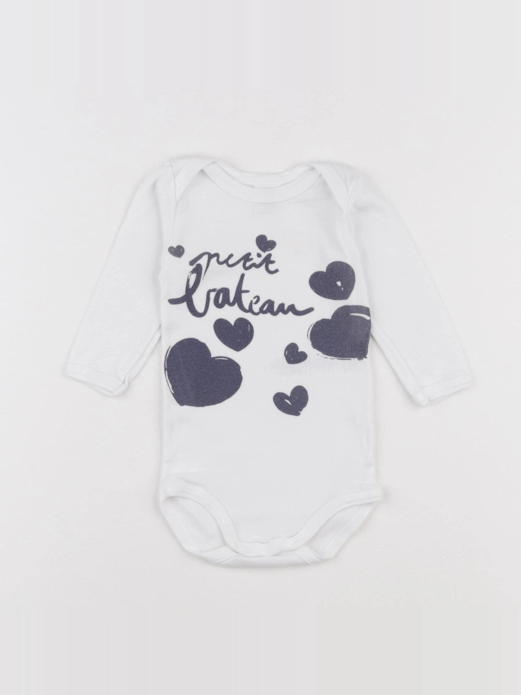 Petit Bateau - body blanc, bleu - 6 mois