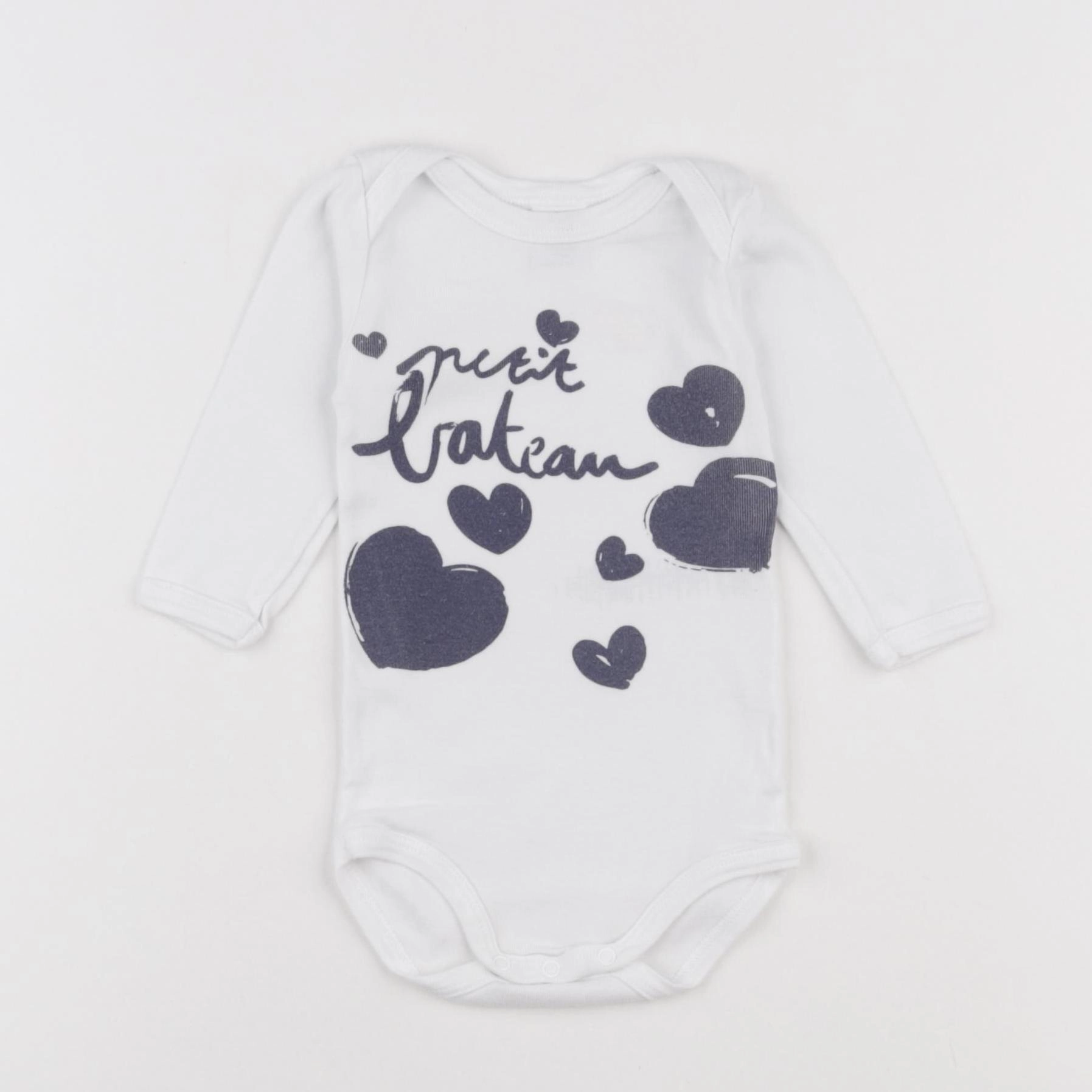 Petit Bateau - body blanc, bleu - 6 mois
