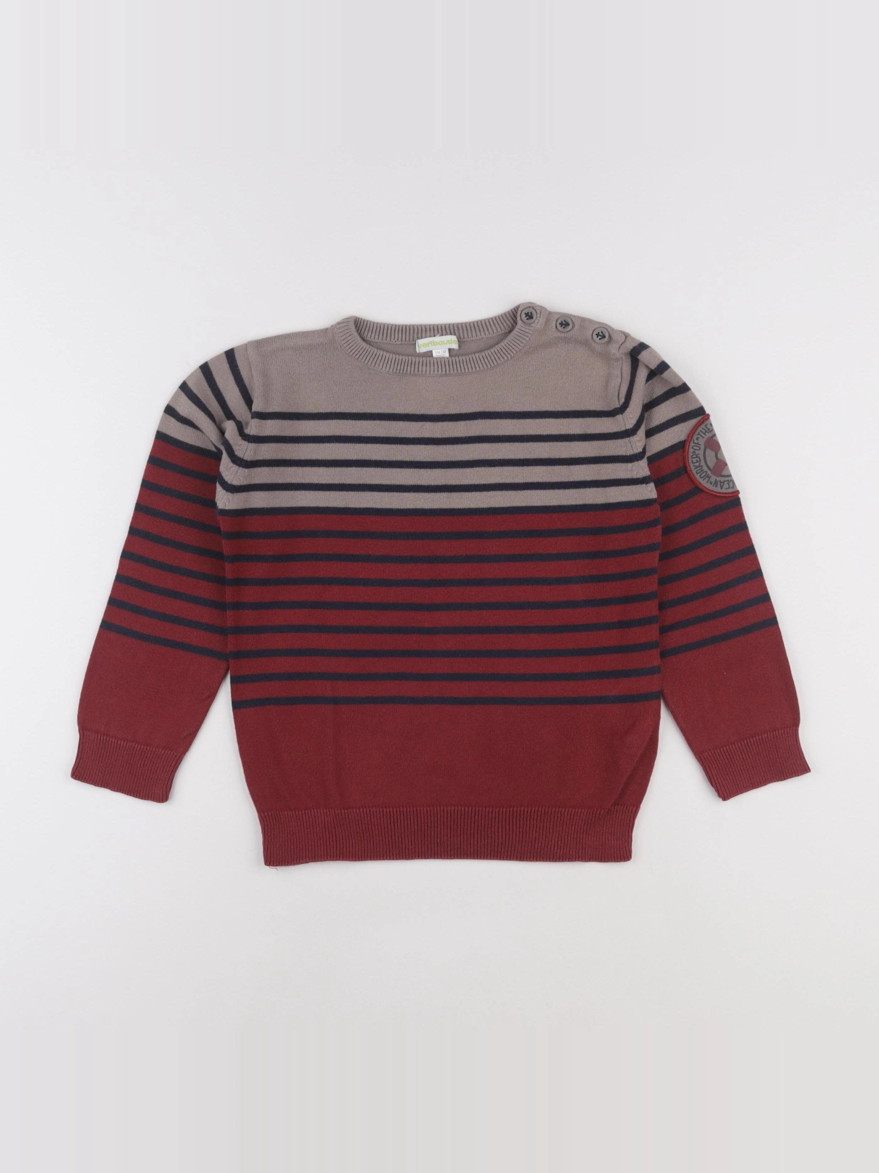 Vertbaudet - pull gris, rouge - 6 ans