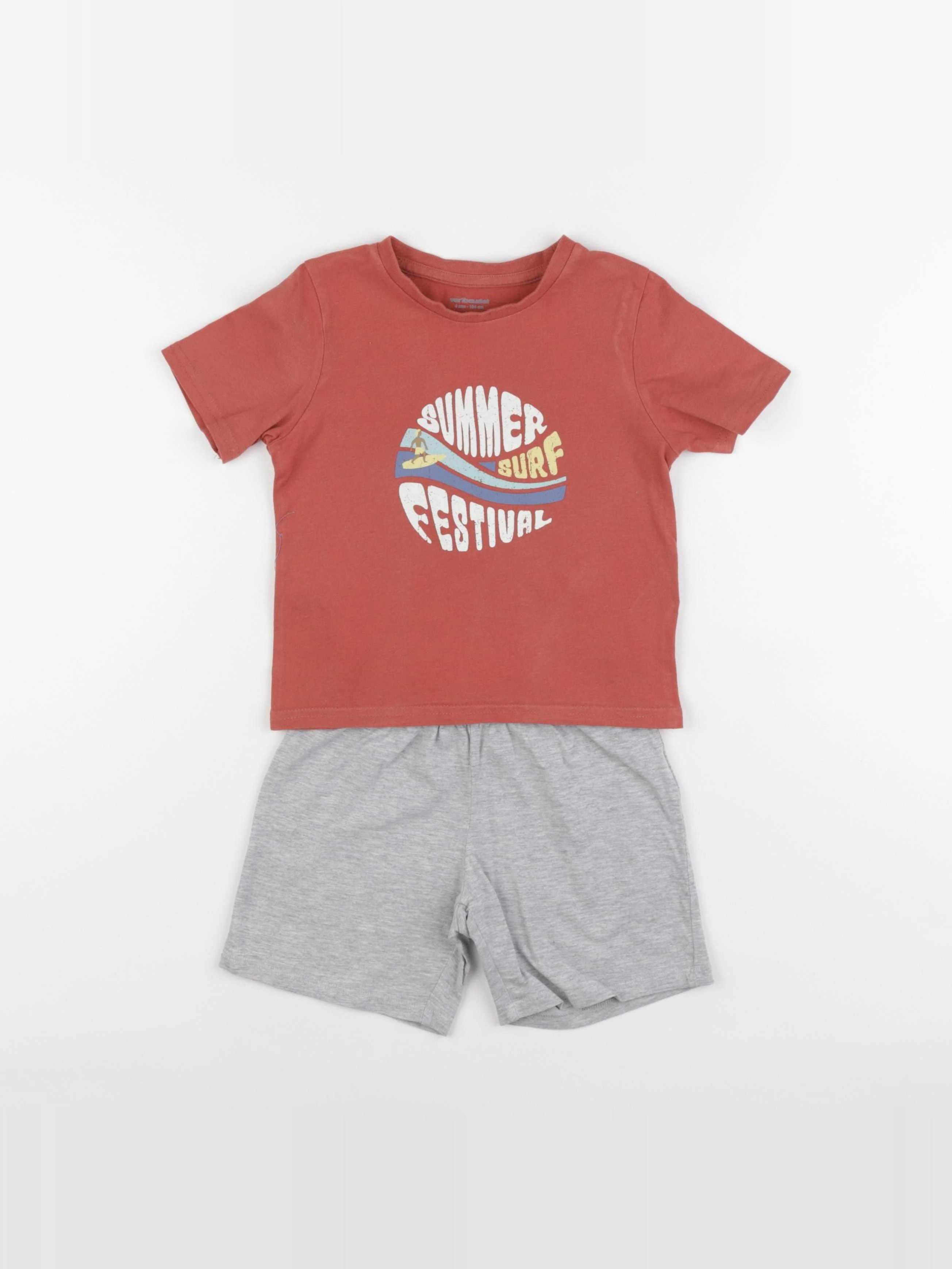 Vertbaudet - pyjama coton gris, orange - 4 ans