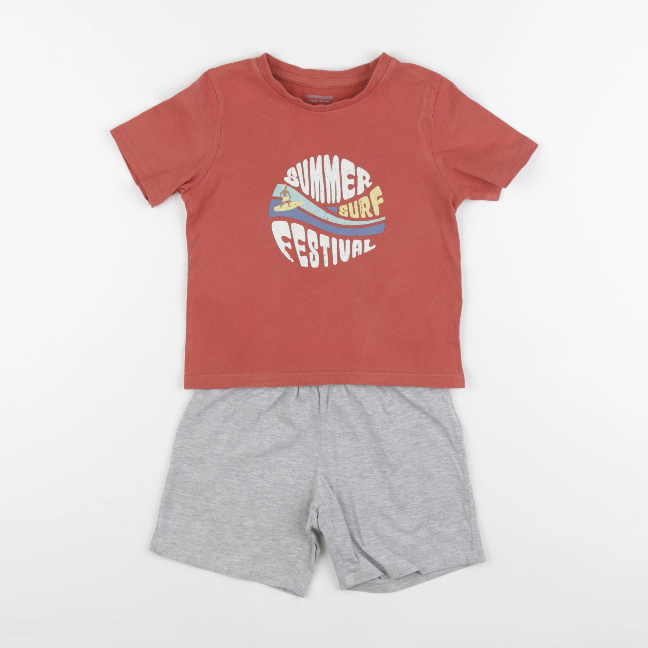 Vertbaudet - pyjama coton gris, orange - 4 ans