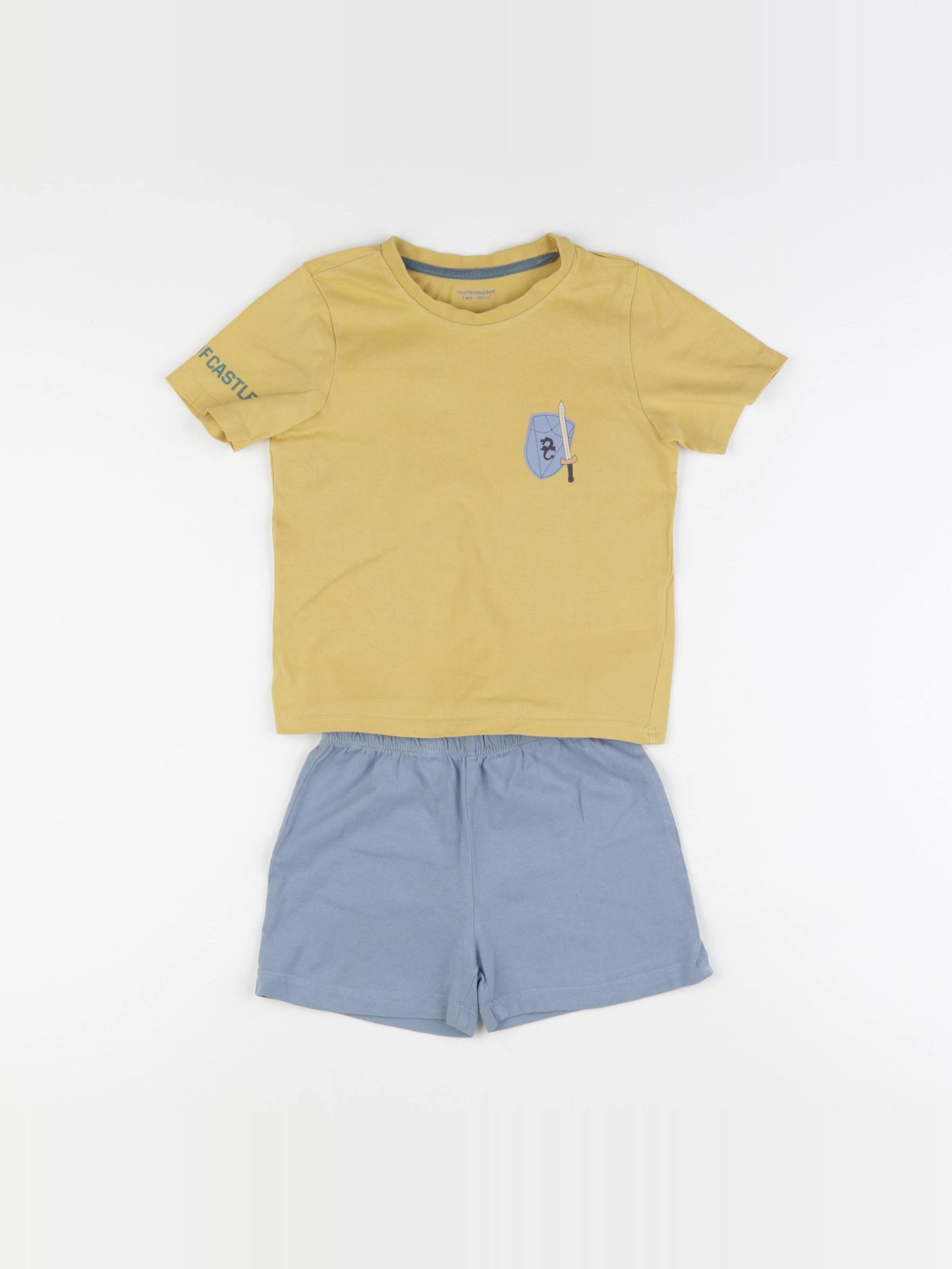 Vertbaudet - pyjama coton jaune, bleu - 4 ans