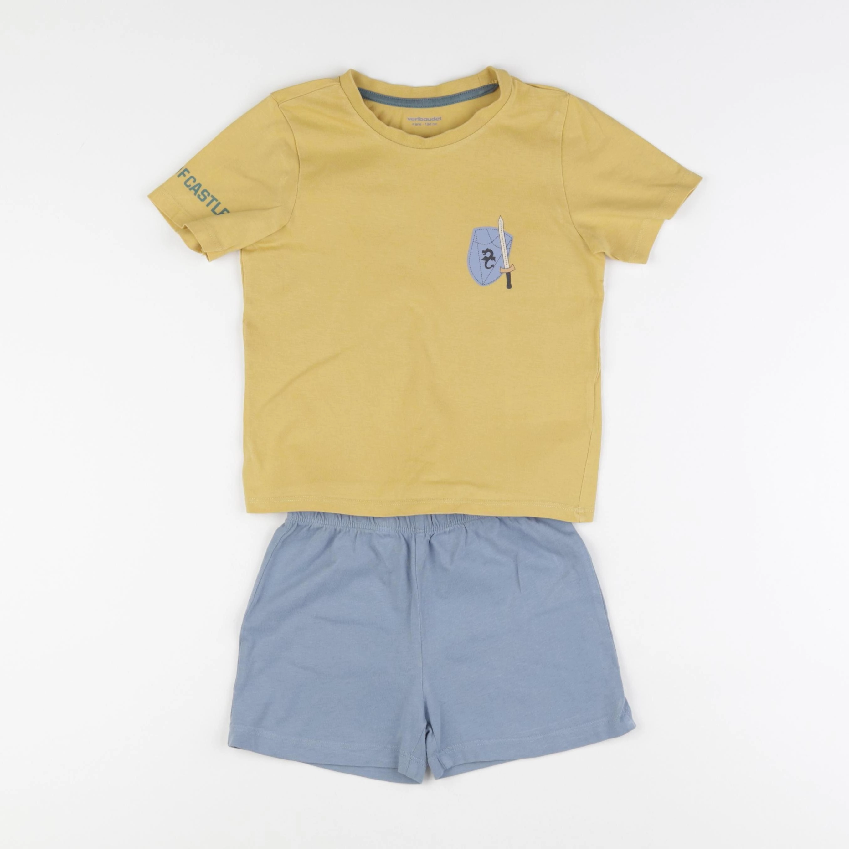 Vertbaudet - pyjama coton jaune, bleu - 4 ans