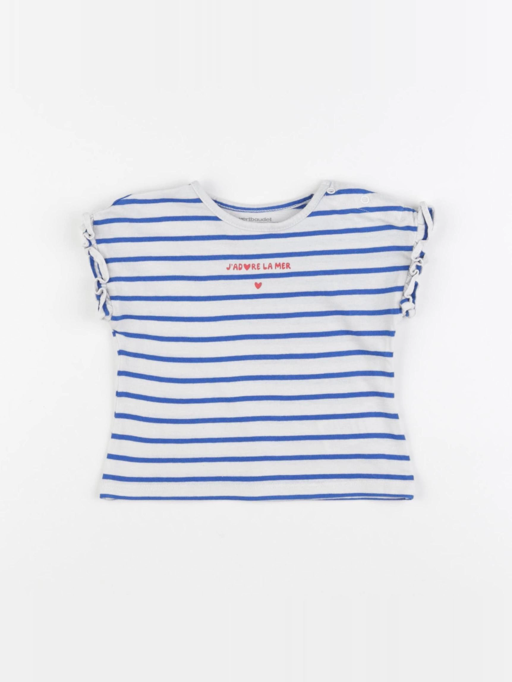 Vertbaudet - tee-shirt blanc, bleu - 9 mois