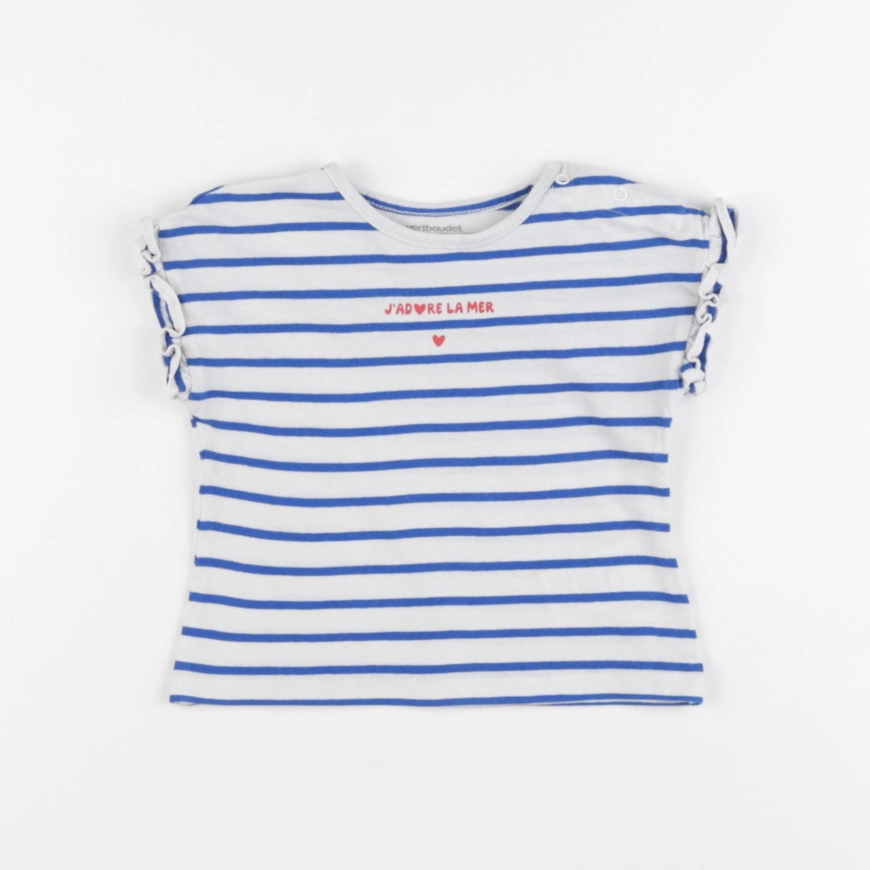Vertbaudet - tee-shirt blanc, bleu - 9 mois