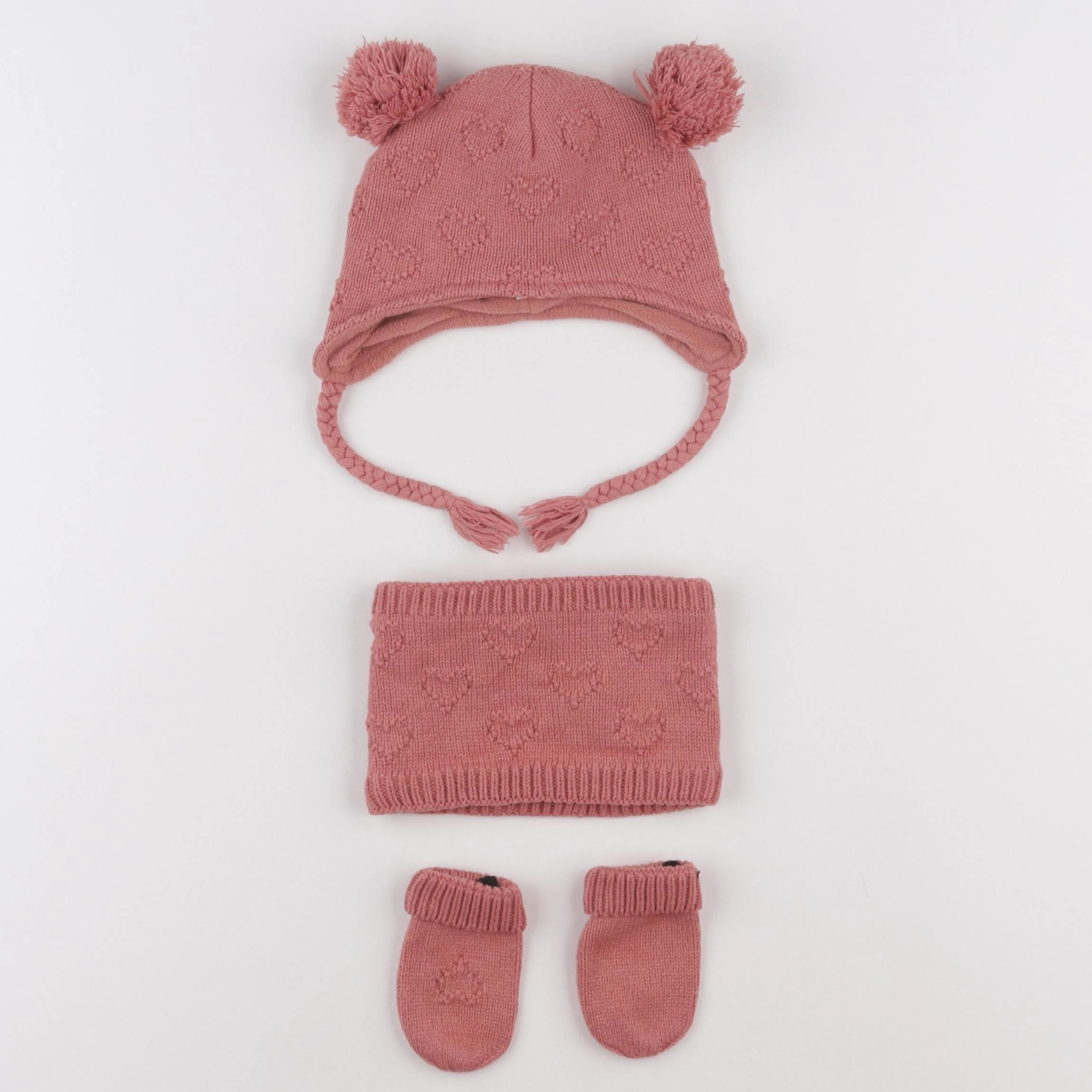 Vertbaudet - ensemble bonnet/moufles/tour de cou rose - 3/6 mois