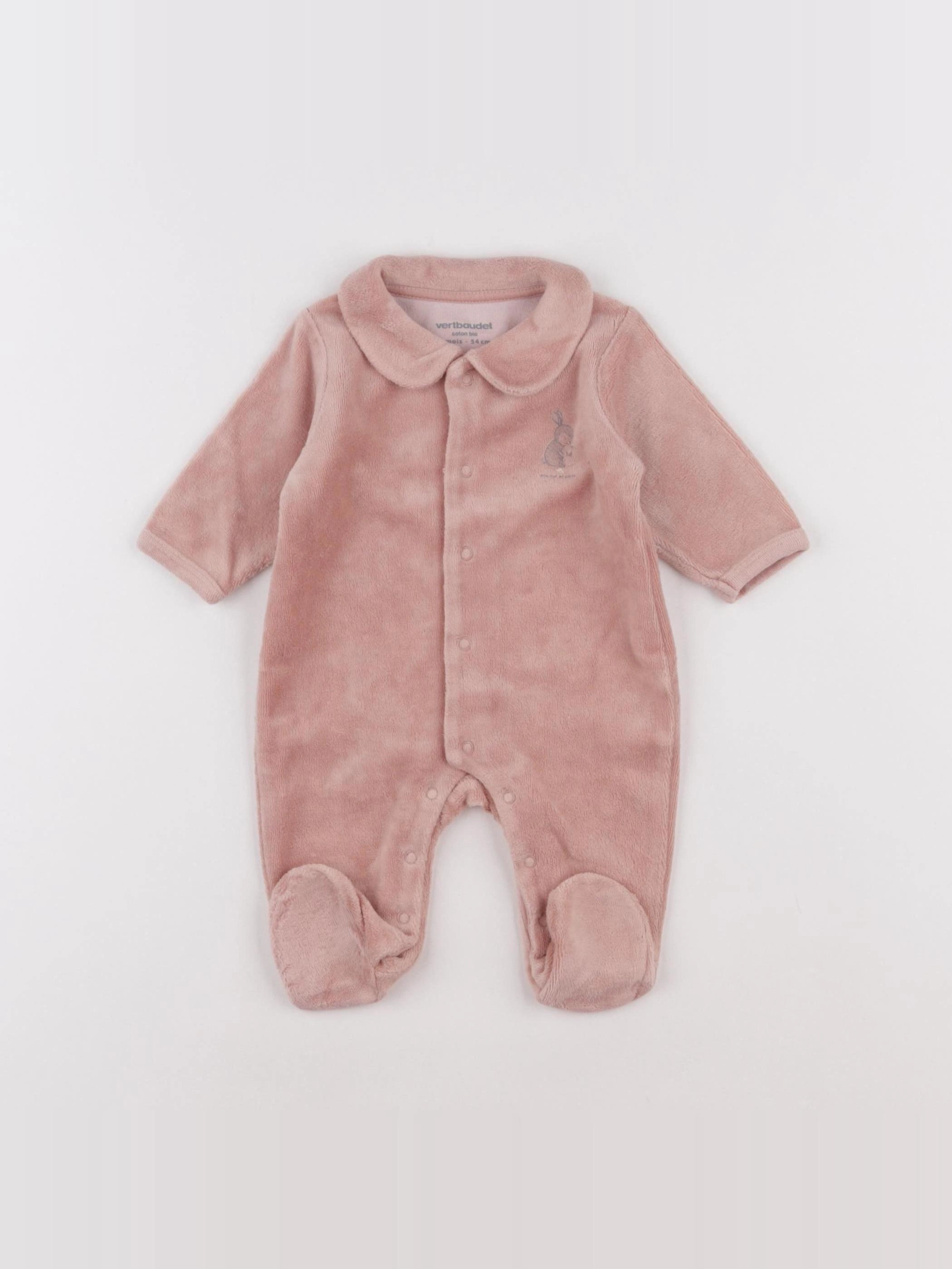 Vertbaudet - pyjama velours rose - 1 mois