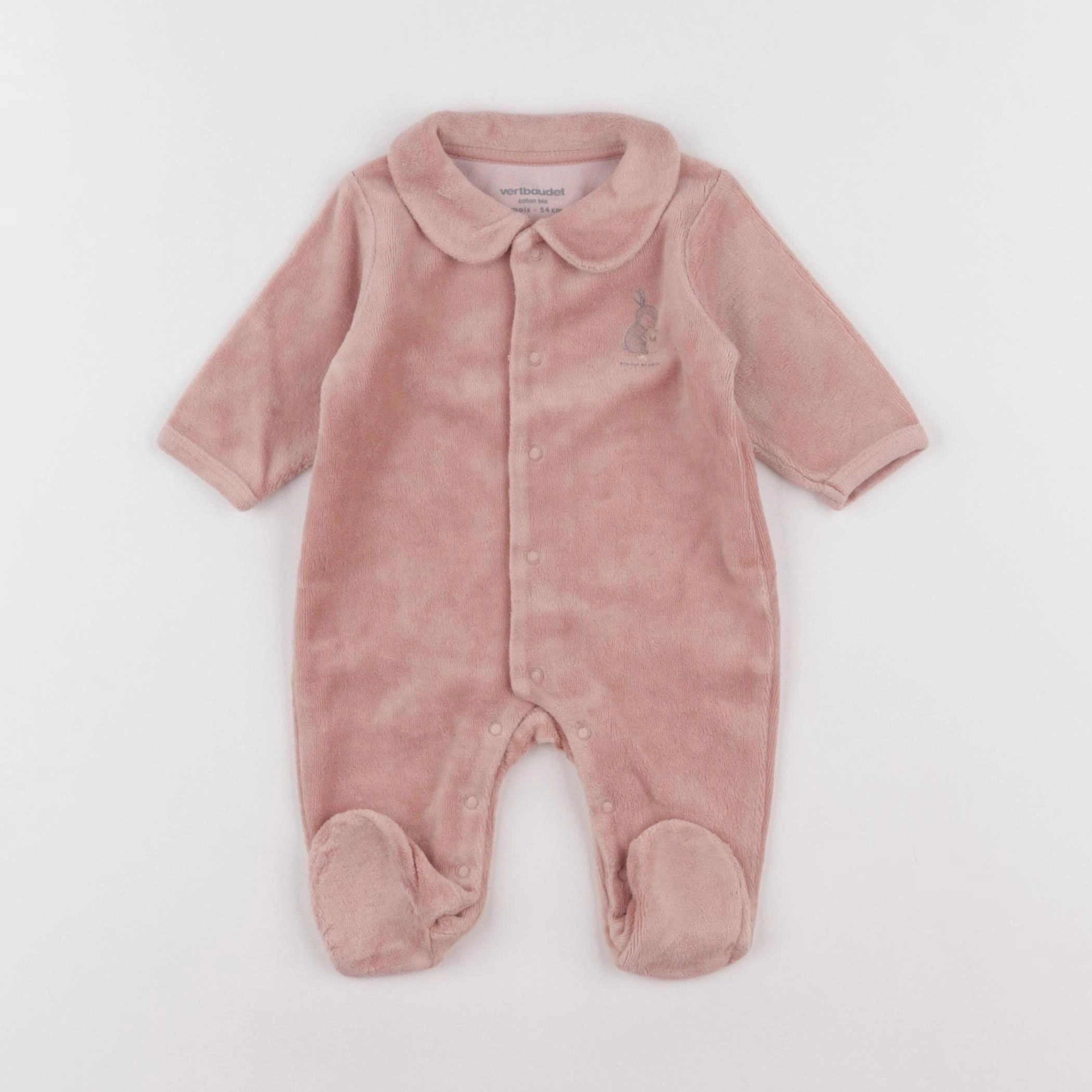 Vertbaudet - pyjama velours rose - 1 mois
