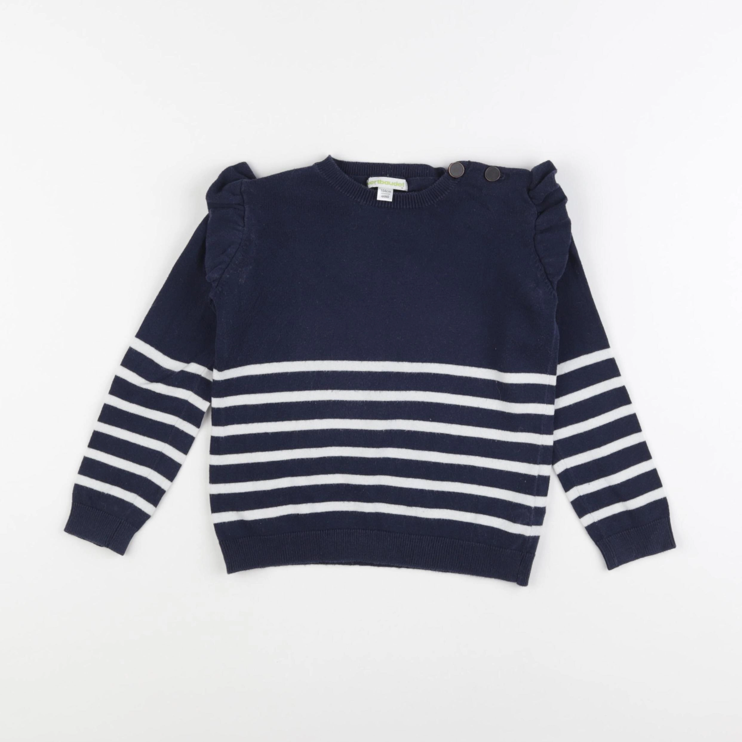 Vertbaudet - pull bleu, blanc - 4 ans