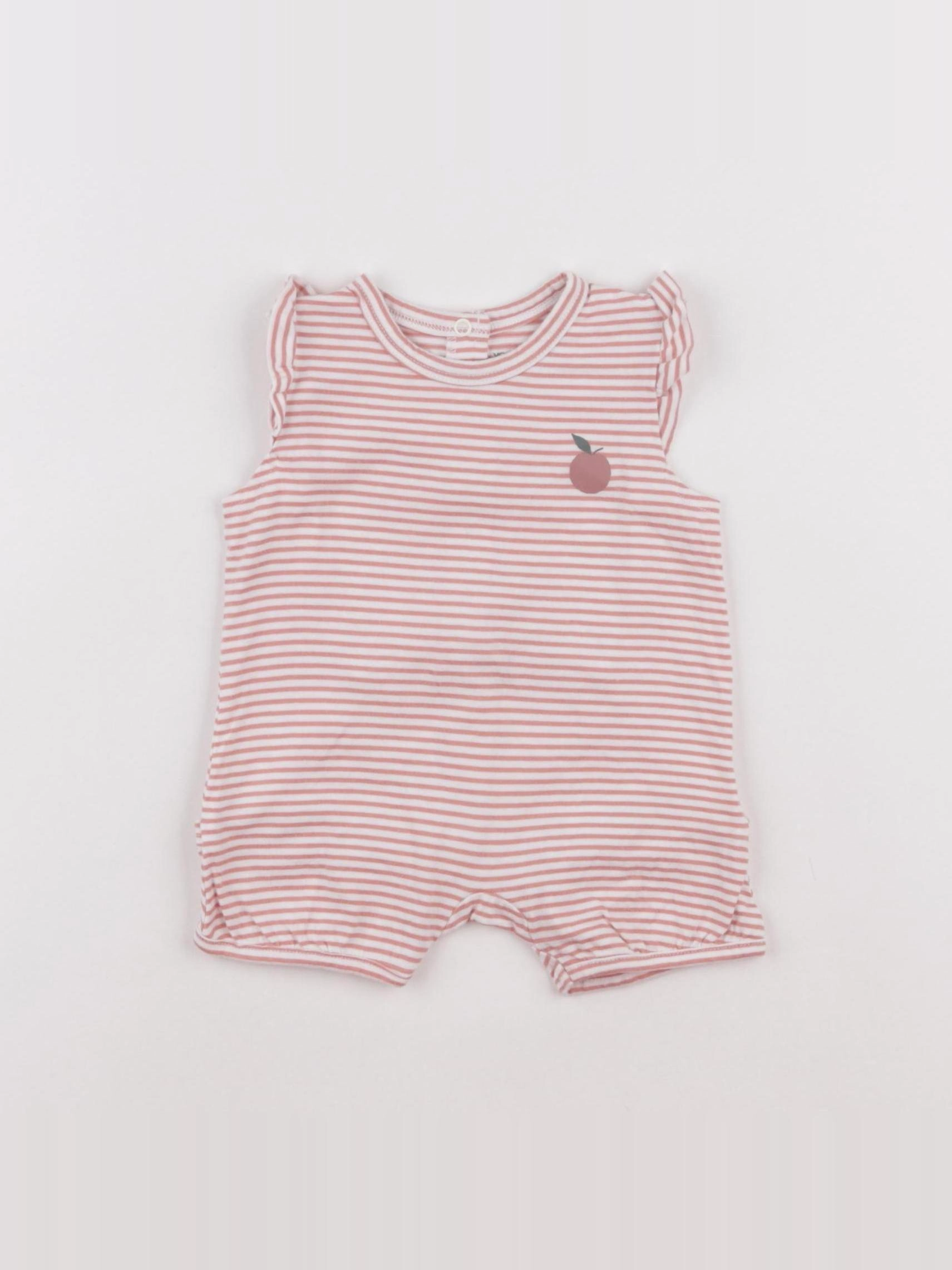 Vertbaudet - pyjama coton blanc, rose - 3 mois