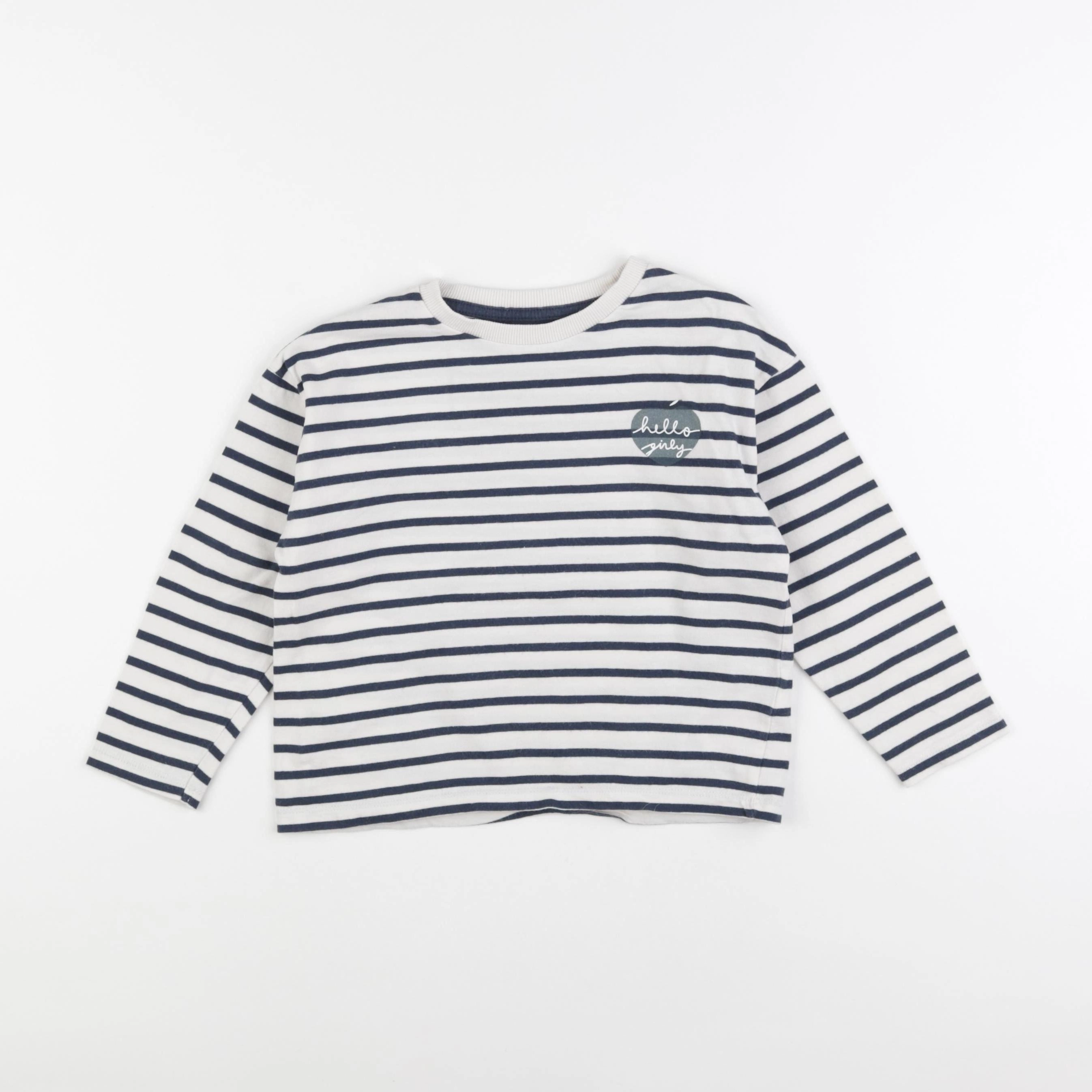Vertbaudet - tee-shirt blanc, bleu - 5 ans