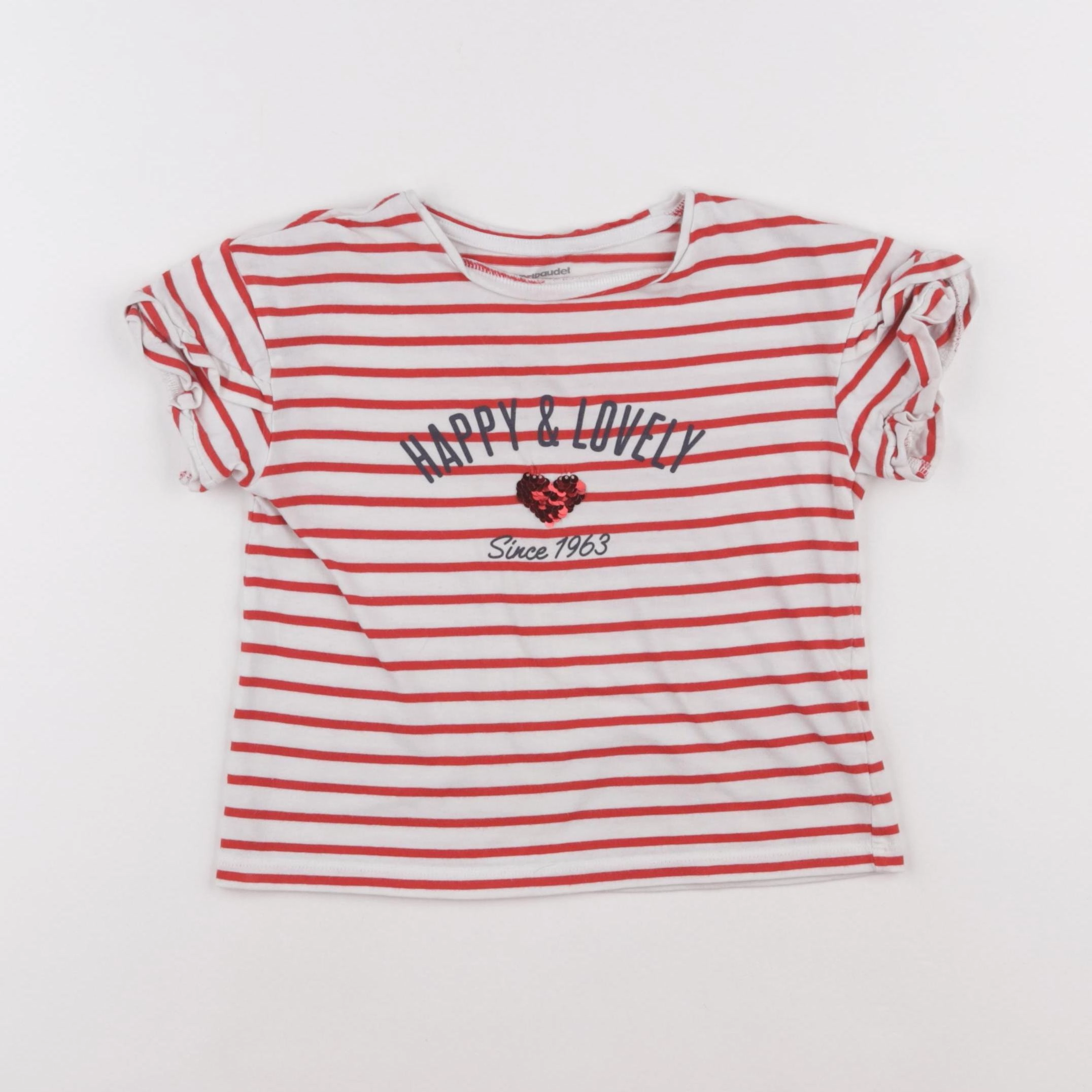 Vertbaudet - tee-shirt blanc, rouge - 4 ans