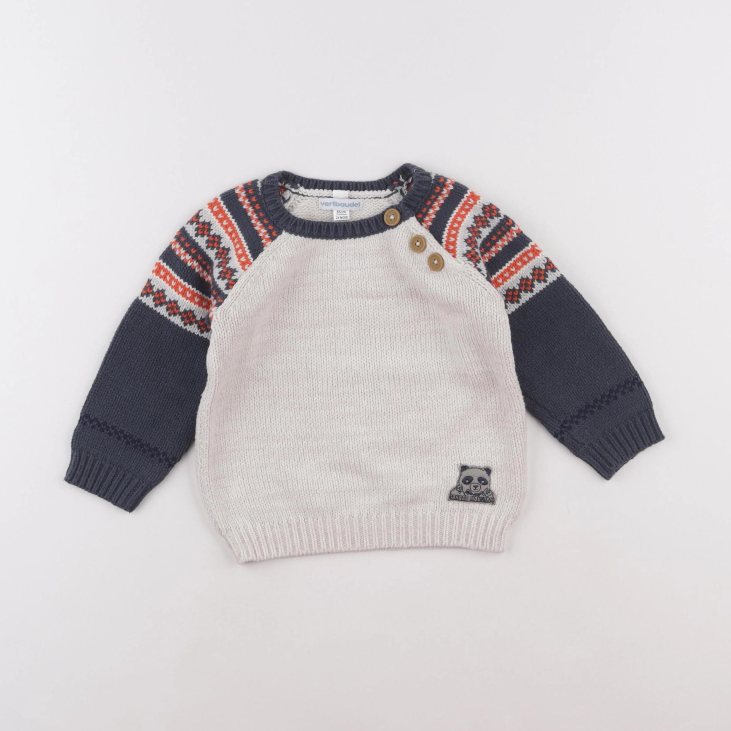 Vertbaudet - pull beige, bleu - 24 mois