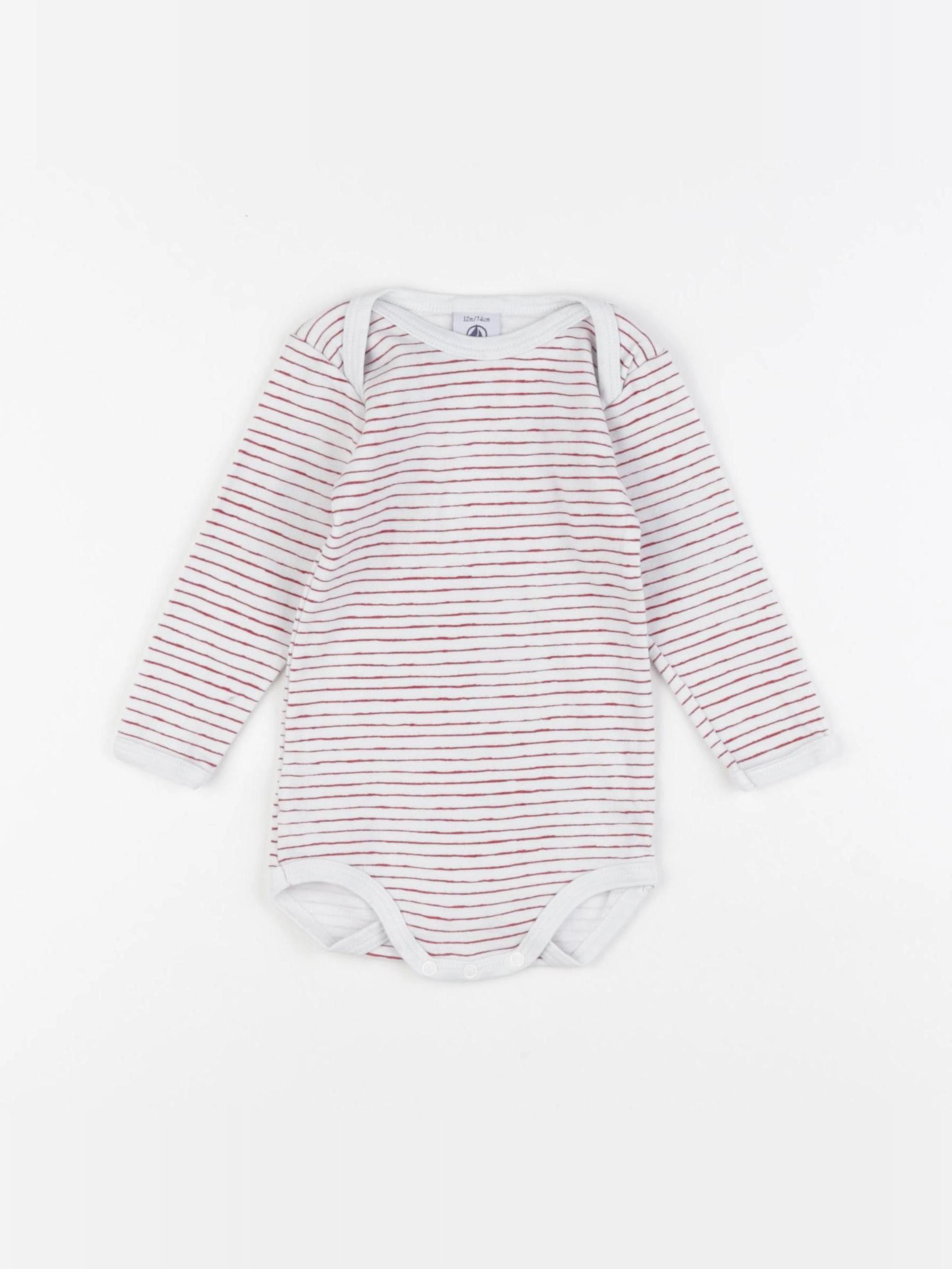 Petit Bateau - body blanc, rouge - 12 mois