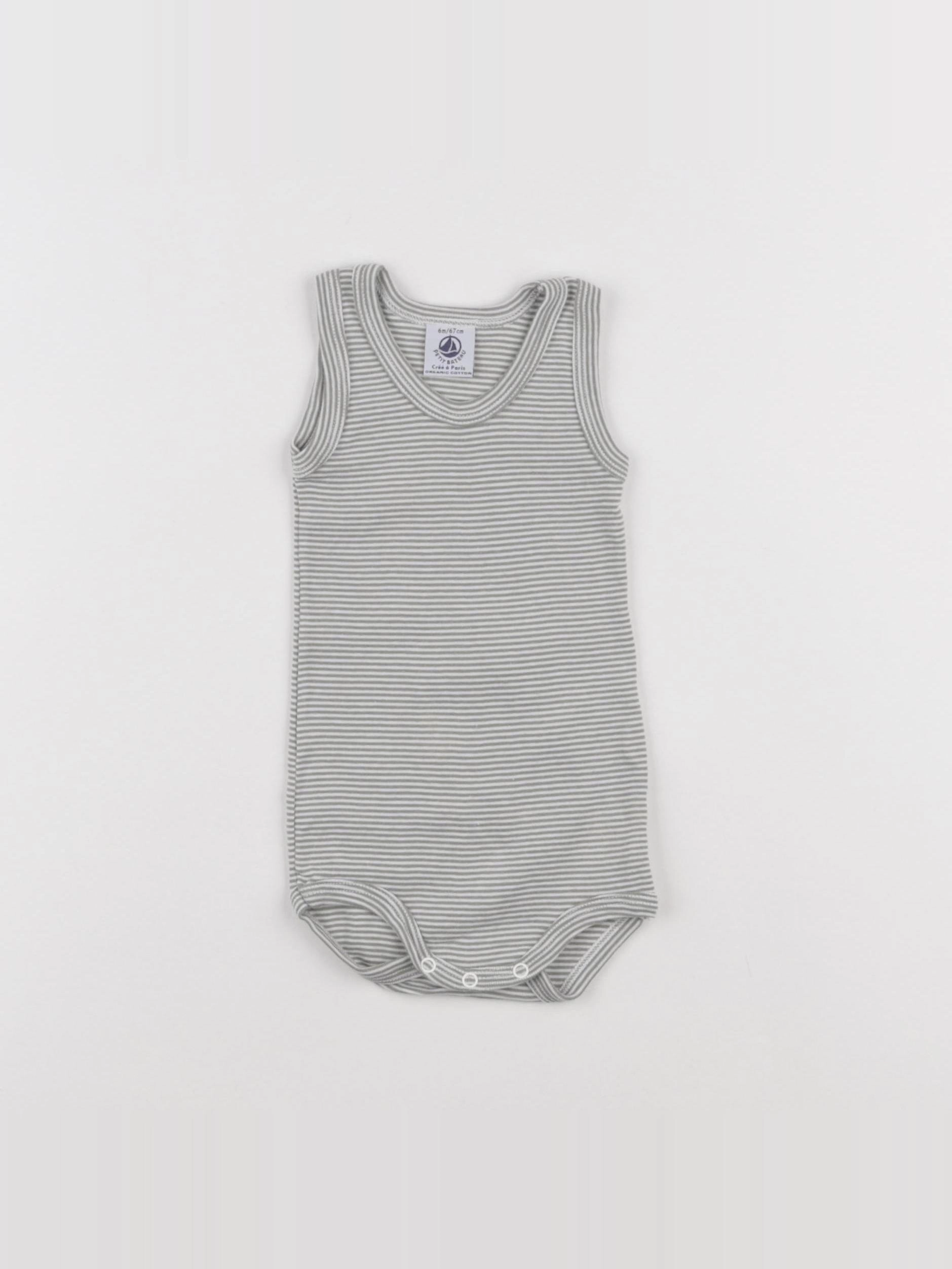 Petit Bateau - body blanc, vert - 6 mois