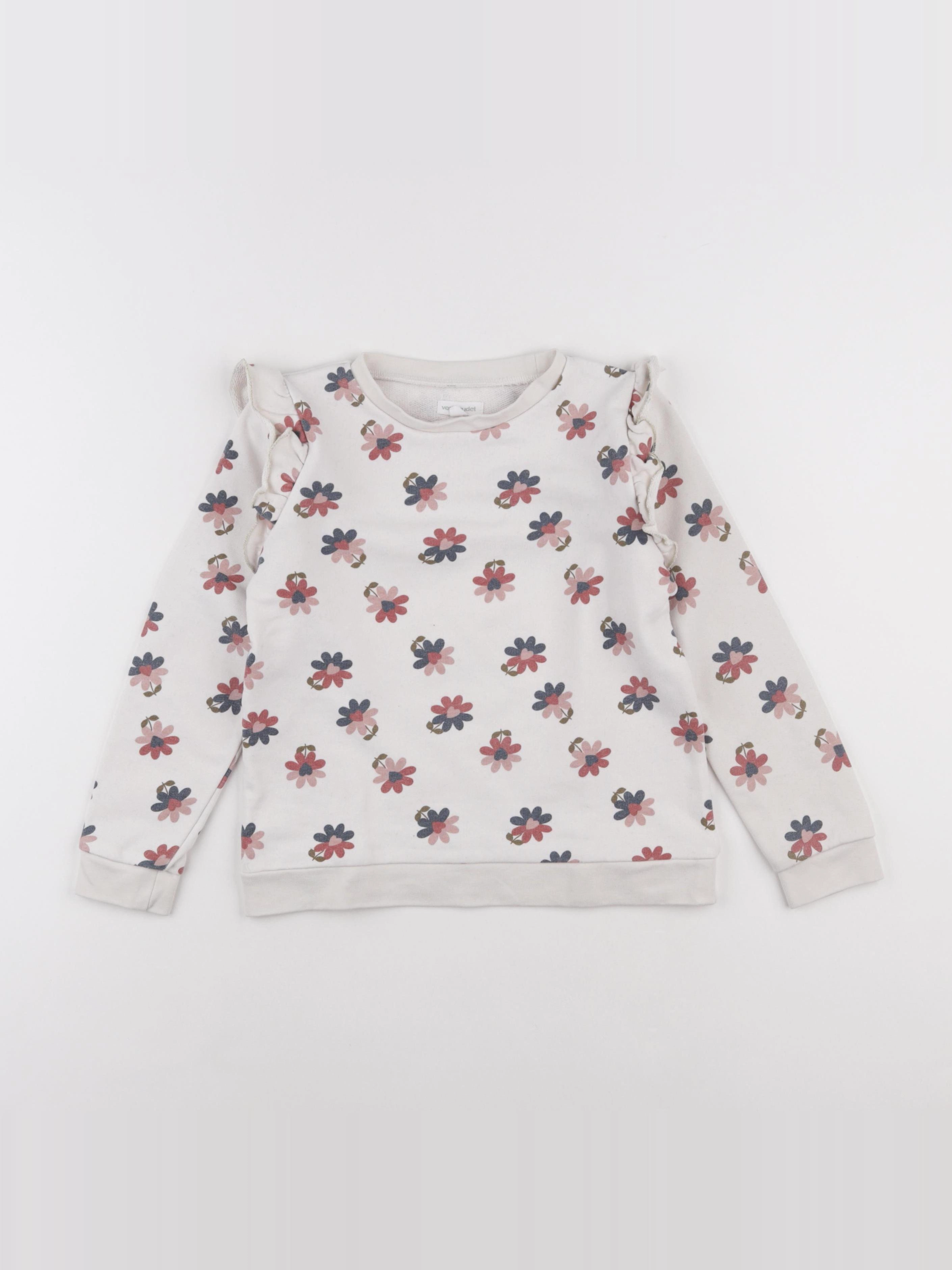 Vertbaudet - sweat beige, rose - 8 ans