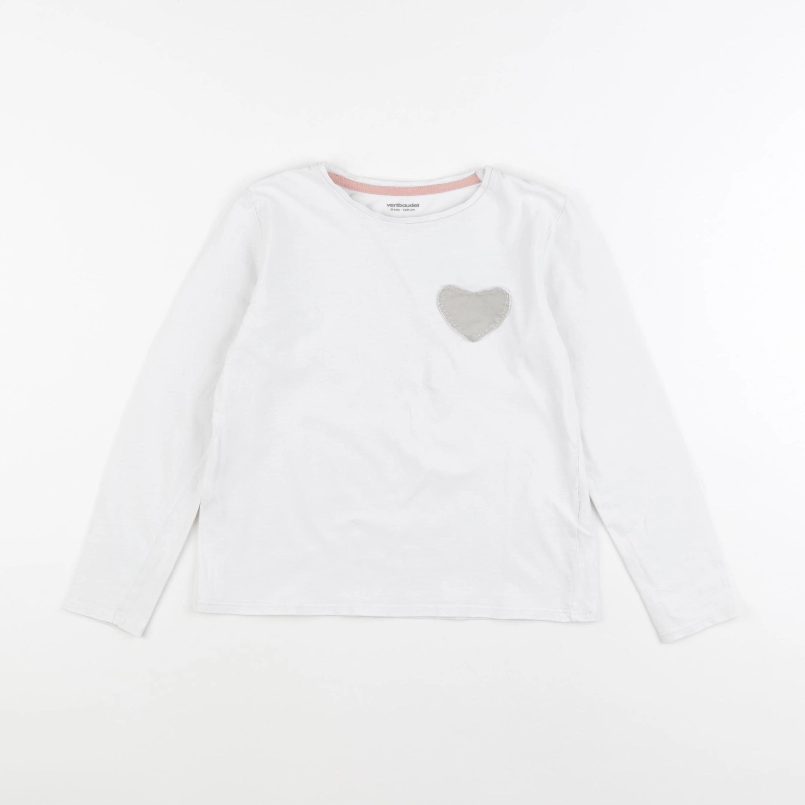 Vertbaudet - tee-shirt blanc, argent - 8 ans