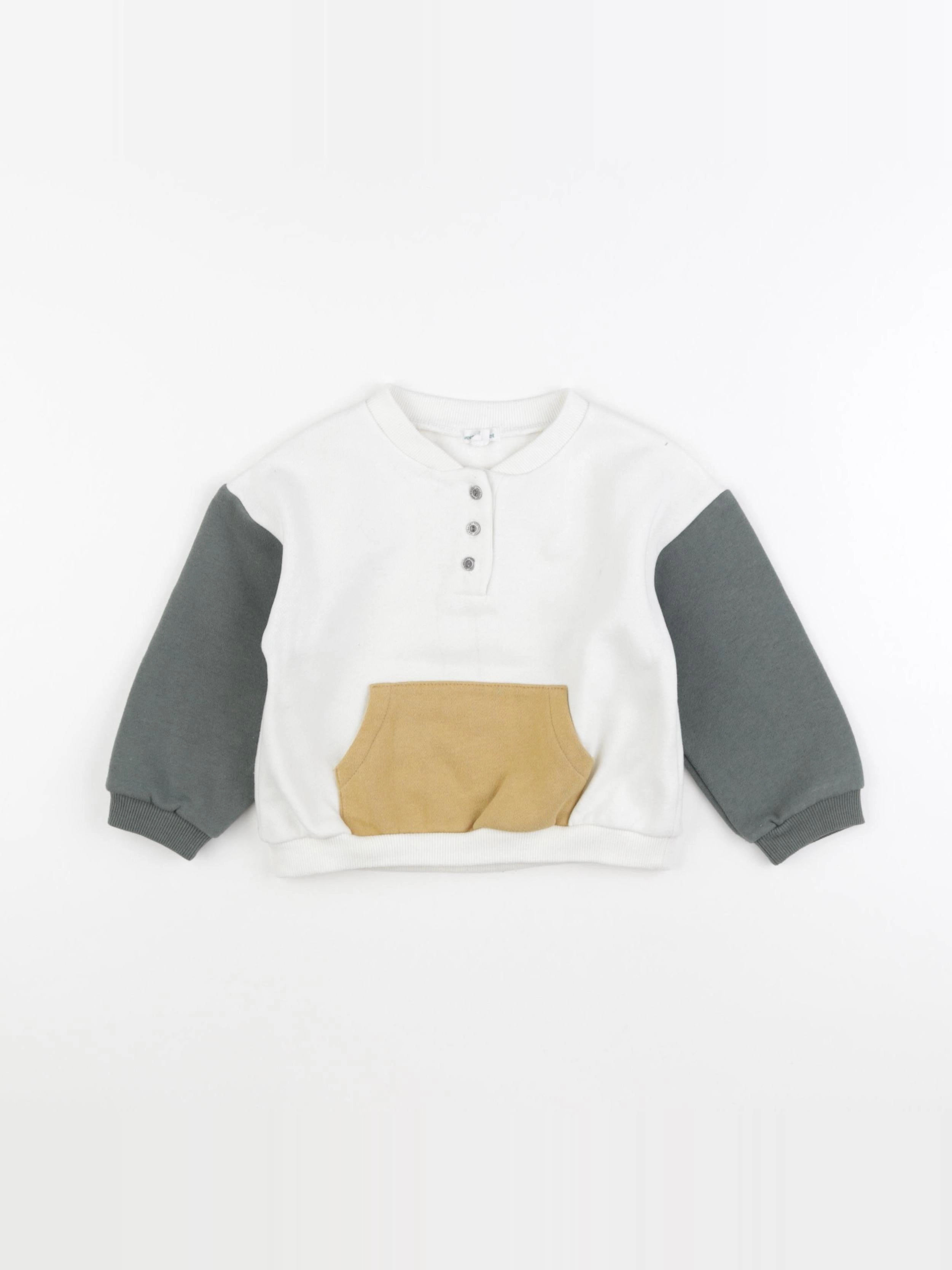 Vertbaudet - sweat beige, vert - 36 mois