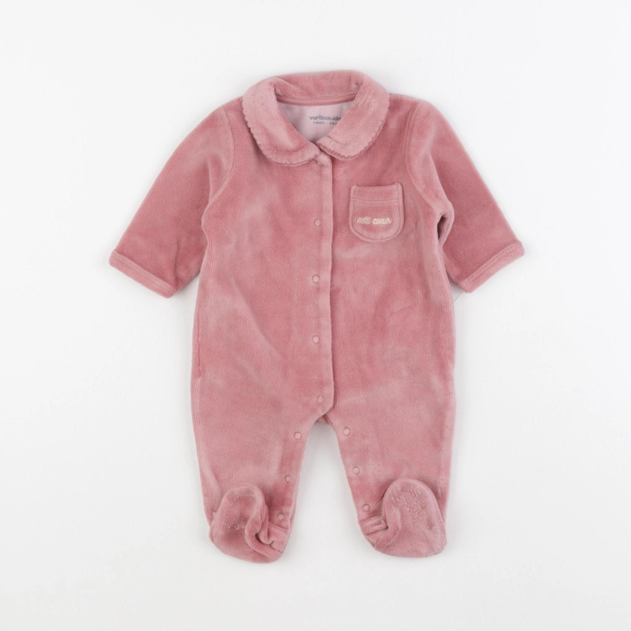 Vertbaudet - pyjama velours rose - 1 mois