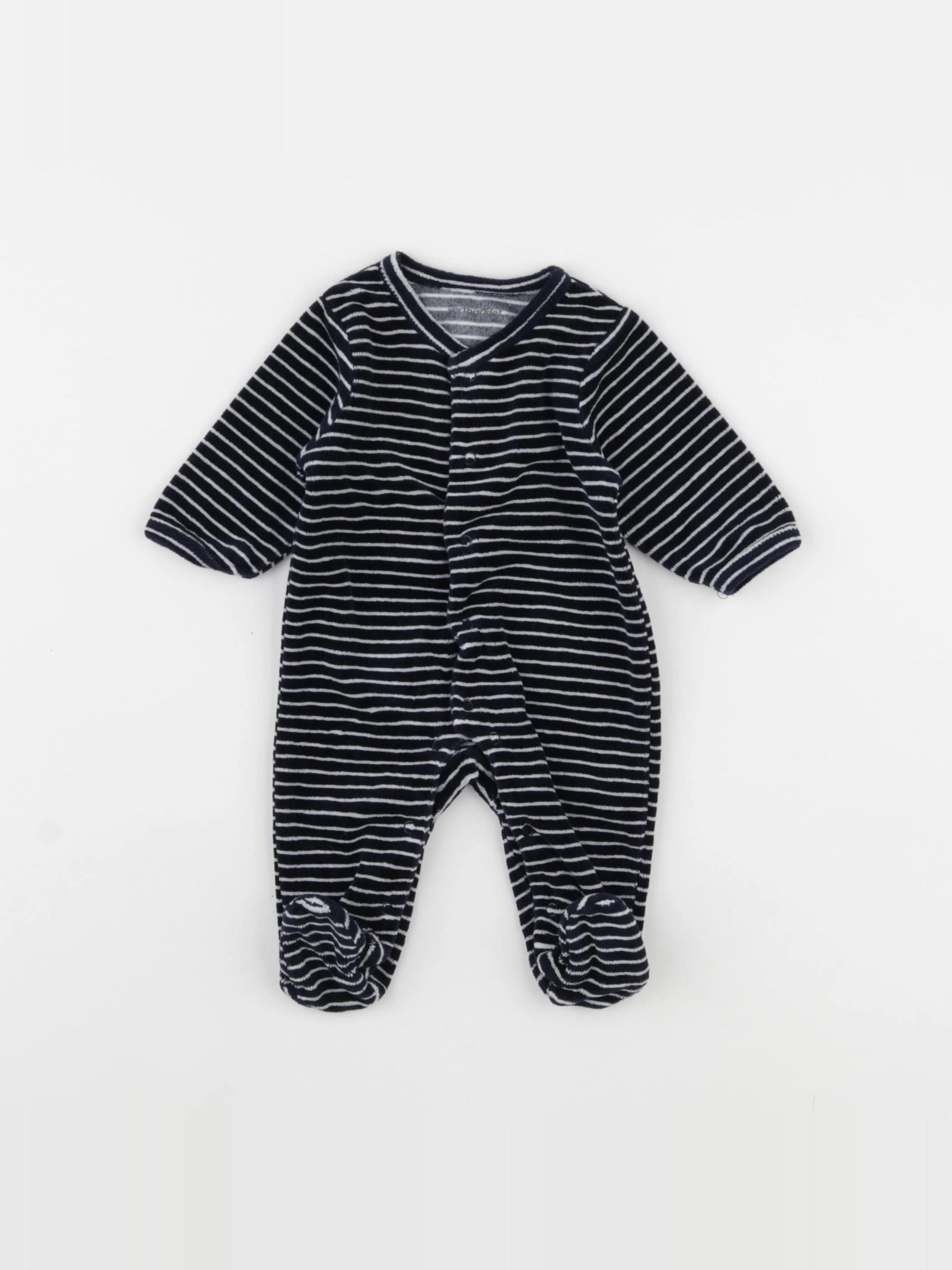 Vertbaudet - pyjama velours blanc, bleu - 1 mois