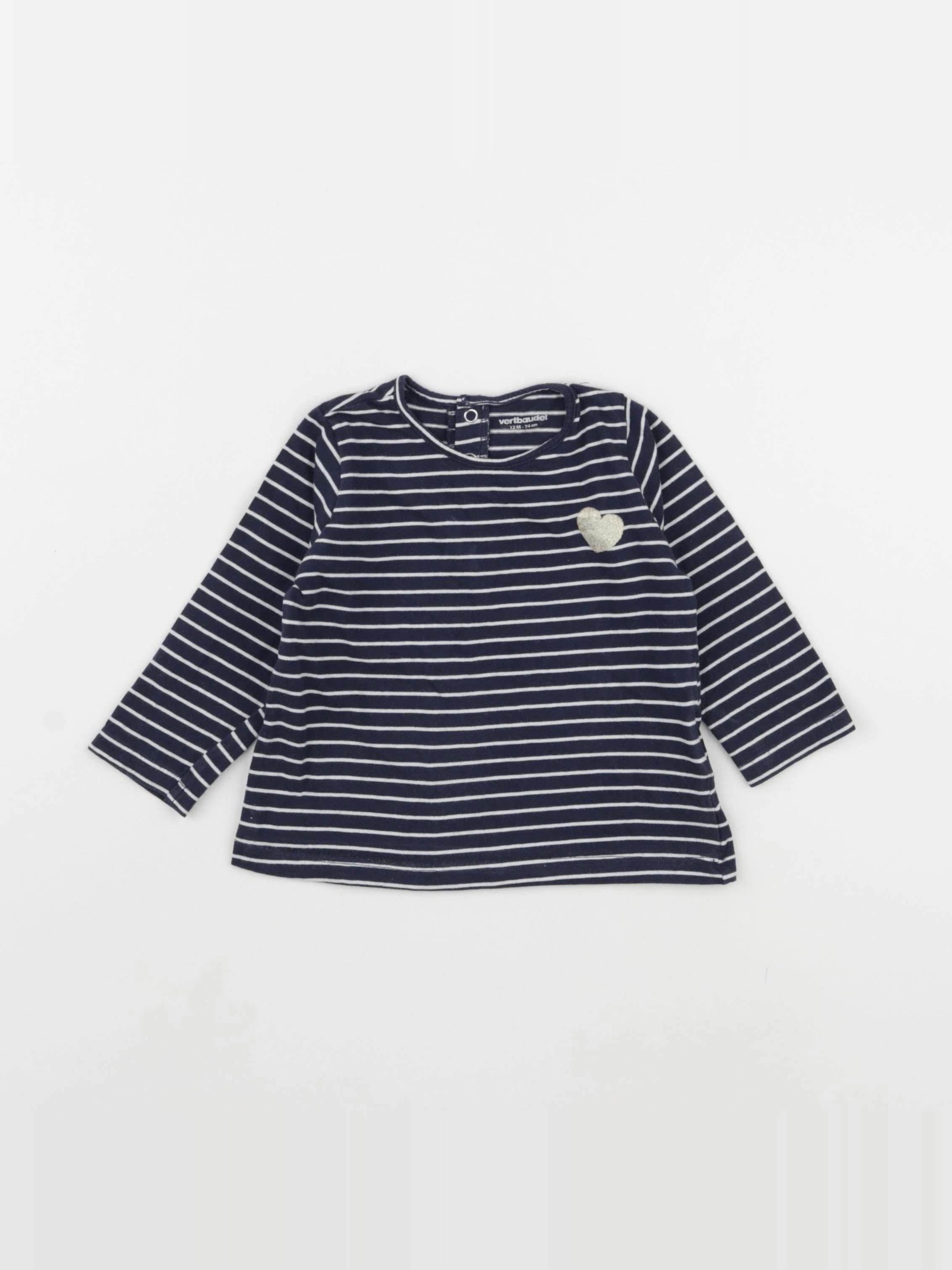 Vertbaudet - tee-shirt blanc, bleu - 12 mois