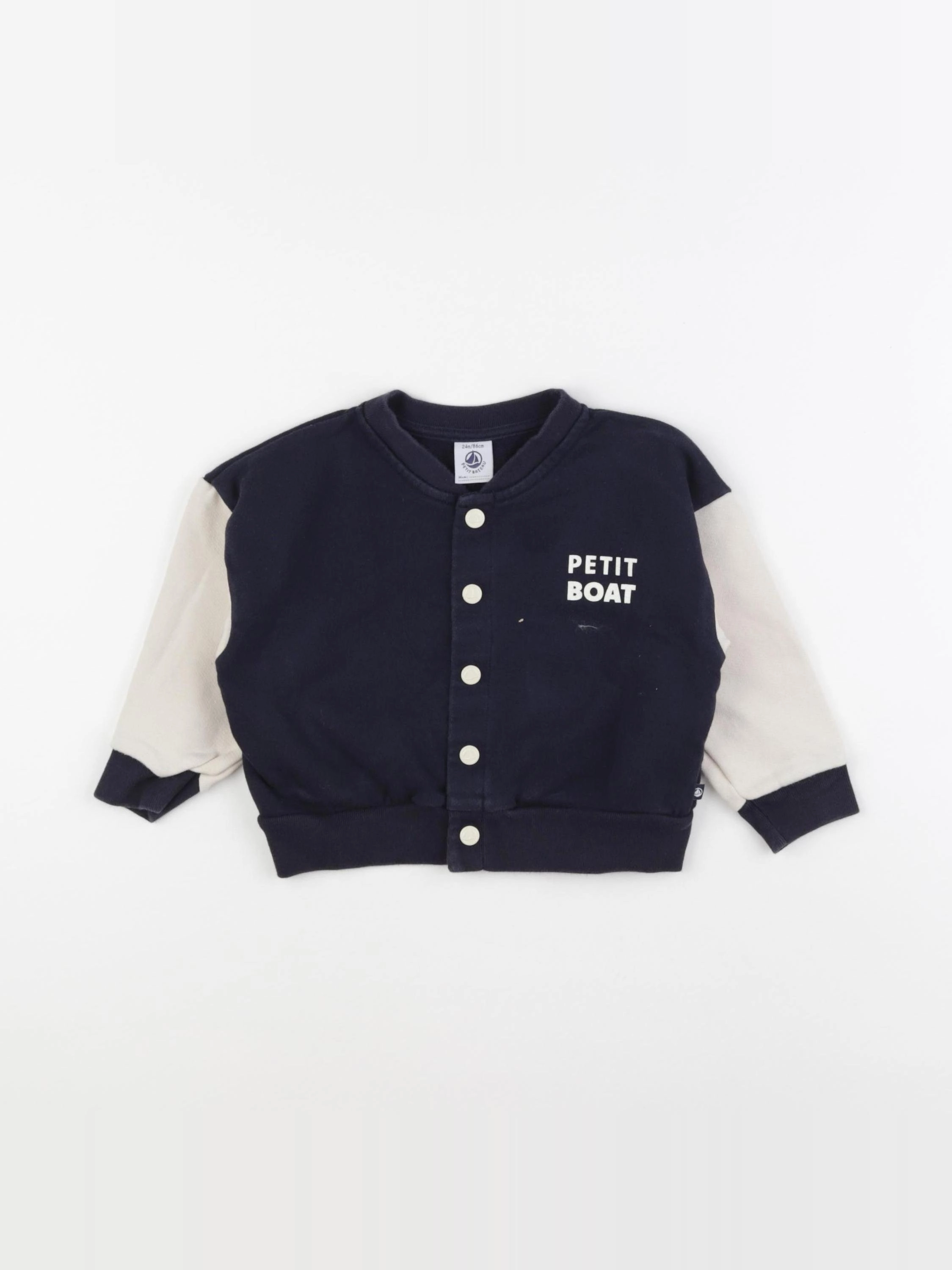 Petit Bateau - sweat blanc, bleu - 24 mois