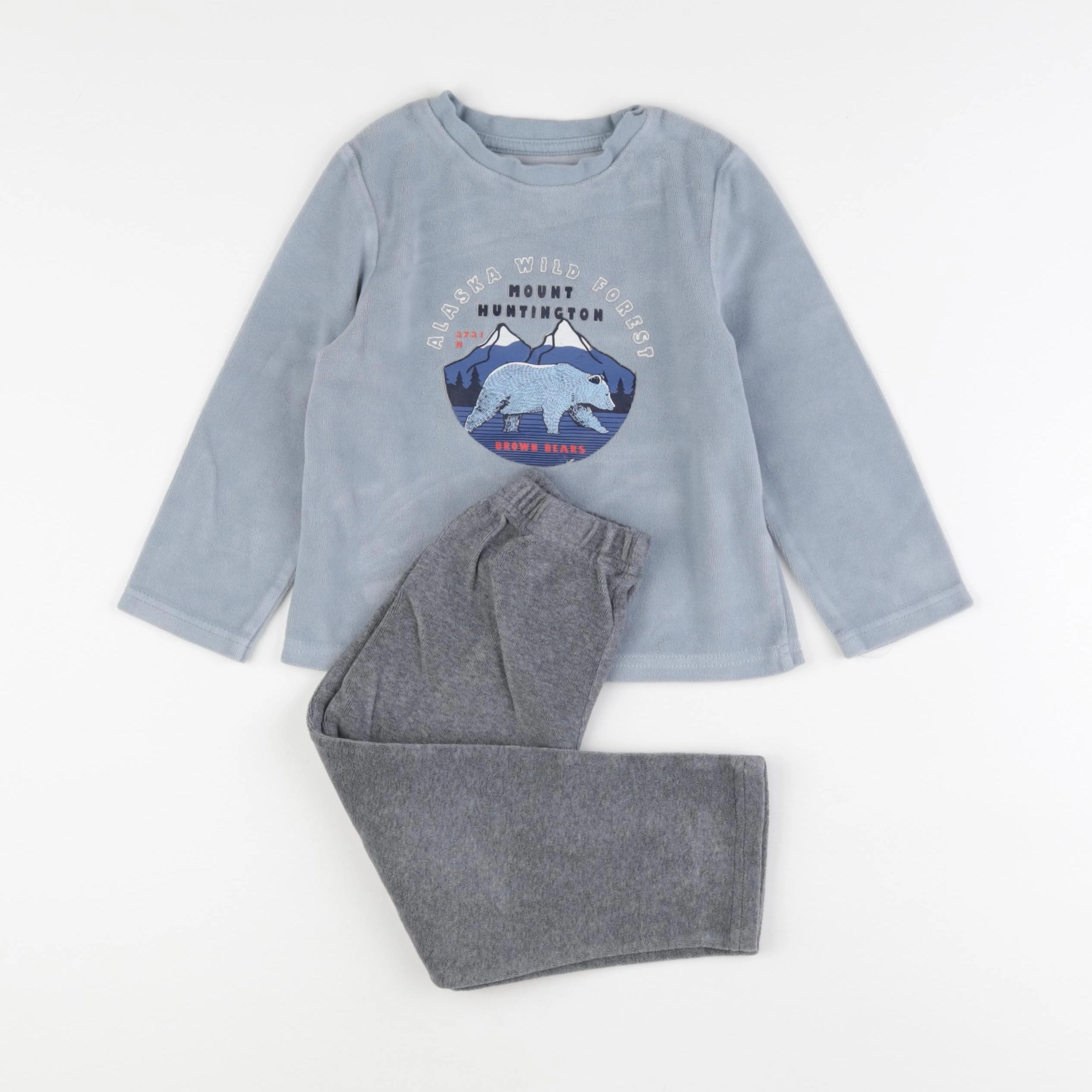 Vertbaudet - pyjama velours bleu, gris - 4 ans