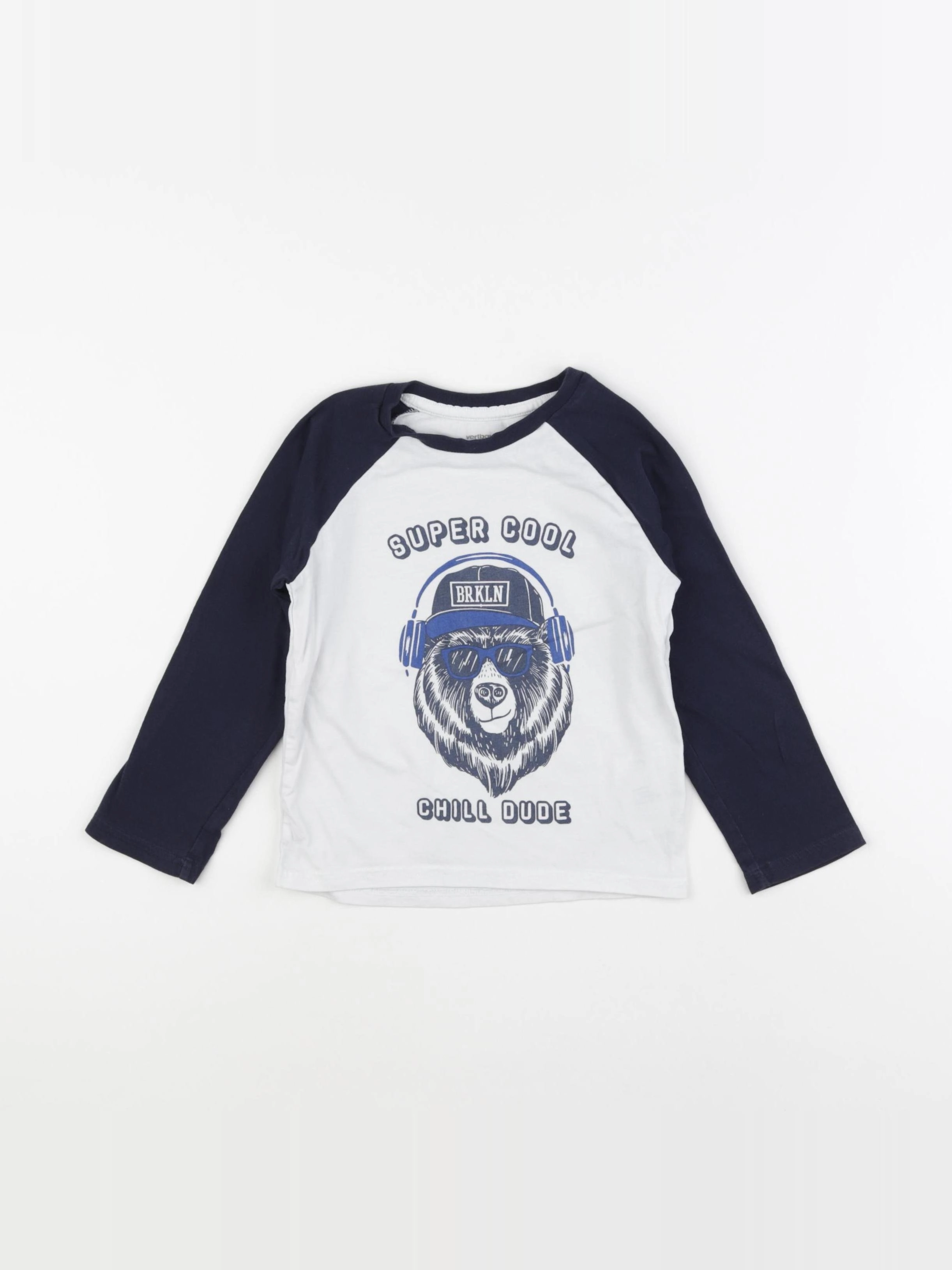 Vertbaudet - tee-shirt blanc, bleu - 4 ans