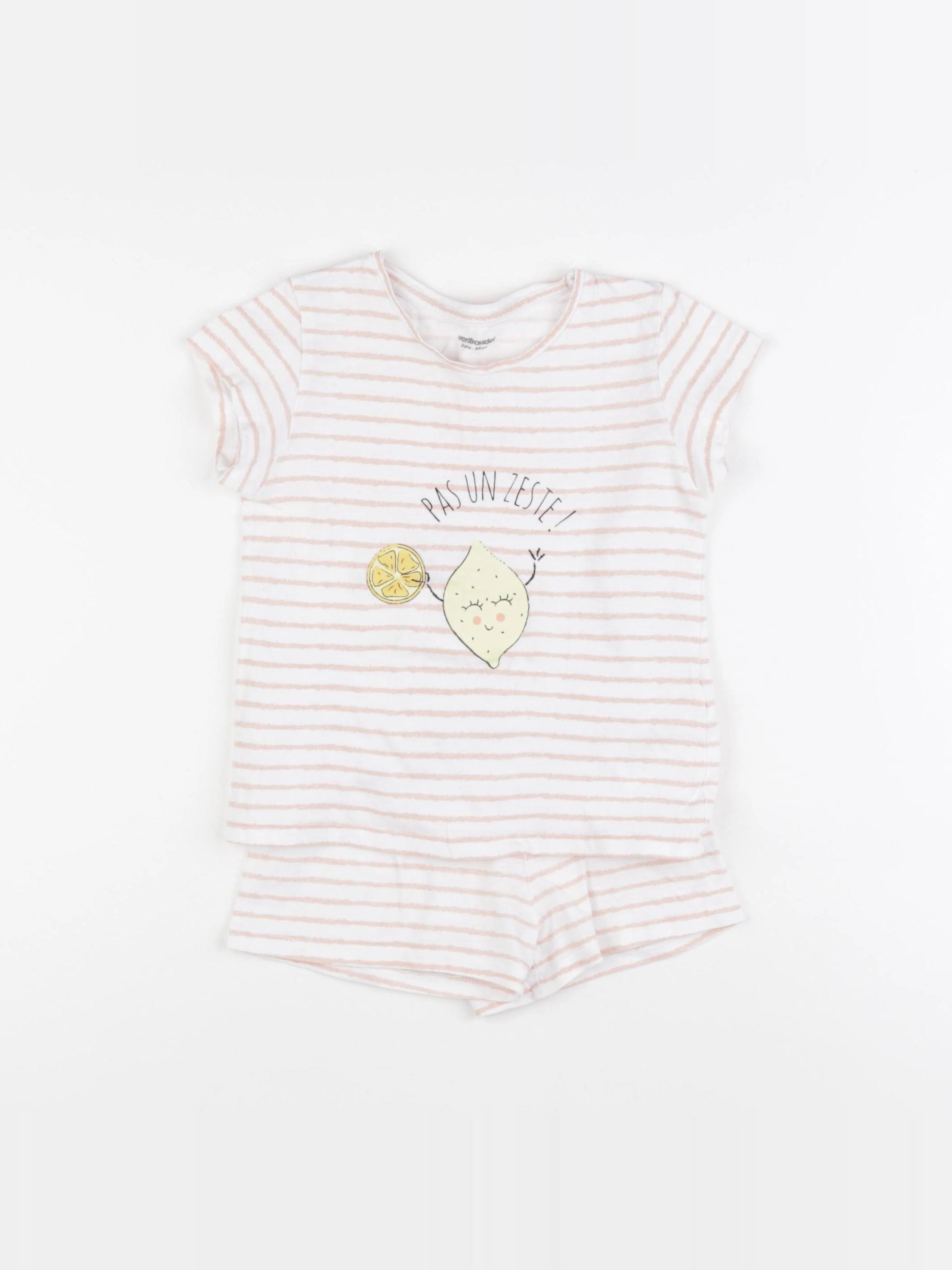 Vertbaudet - pyjama coton blanc, rose - 3 ans