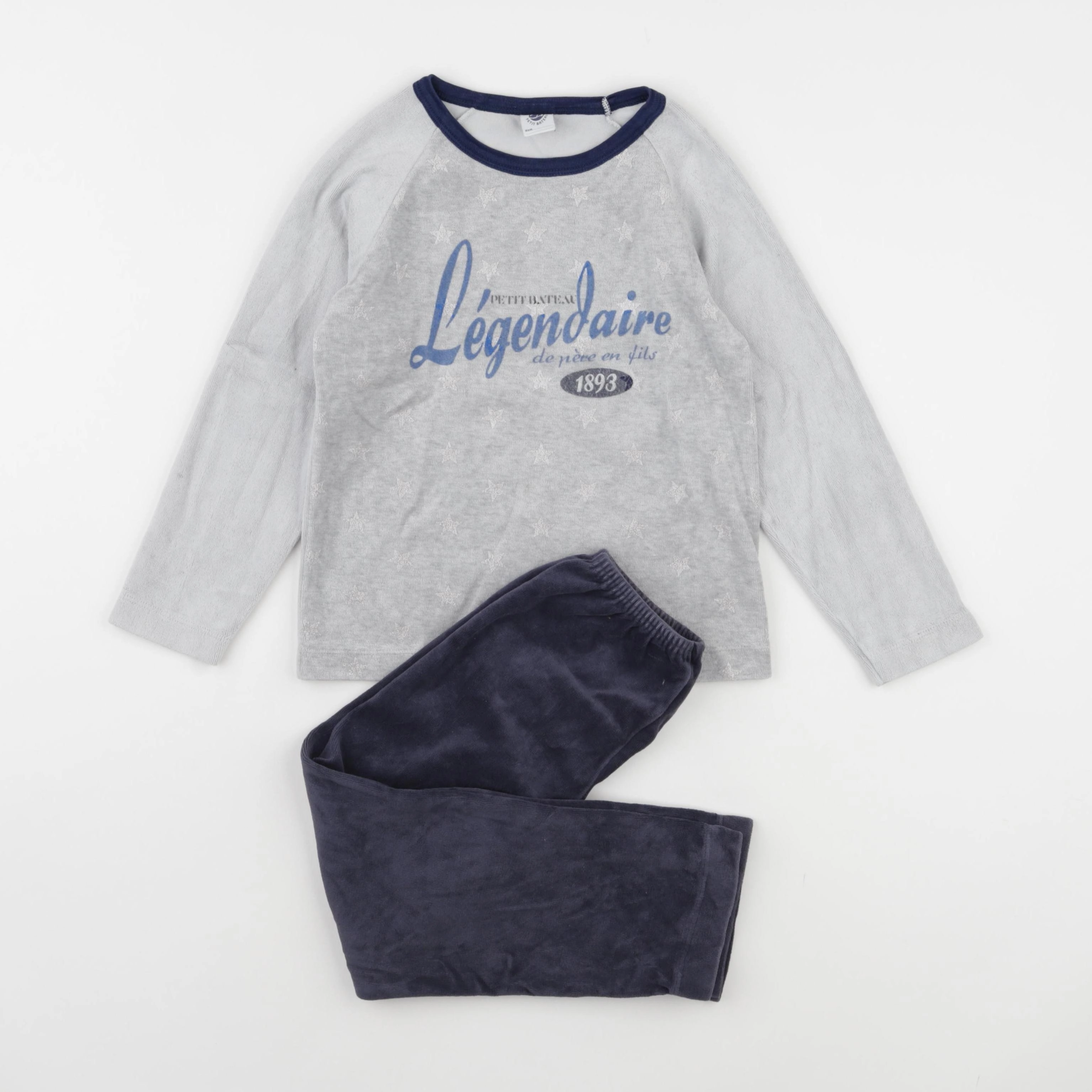 Petit Bateau - pyjama velours gris - 6 ans