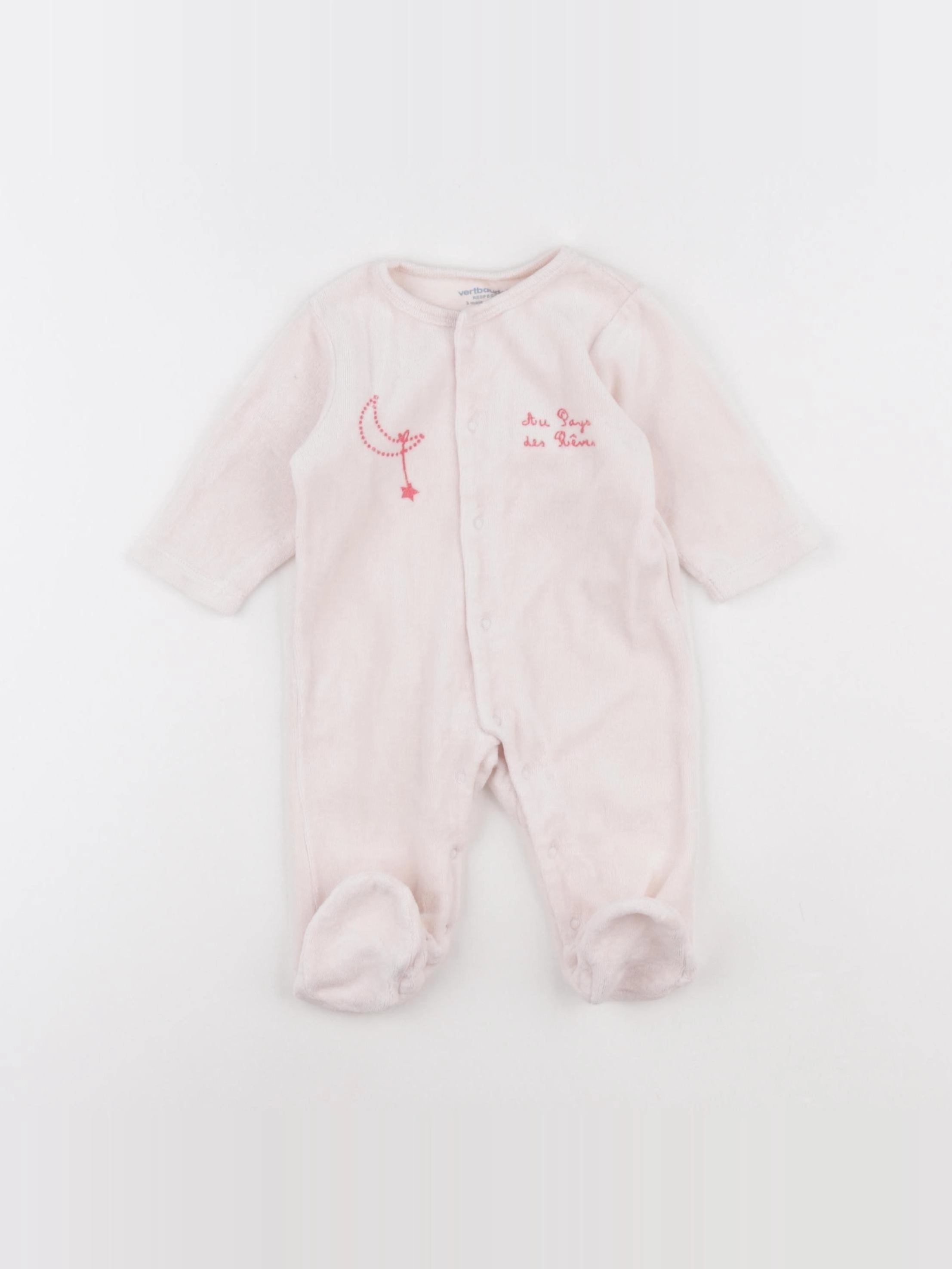 Vertbaudet - pyjama velours rose - 3 mois