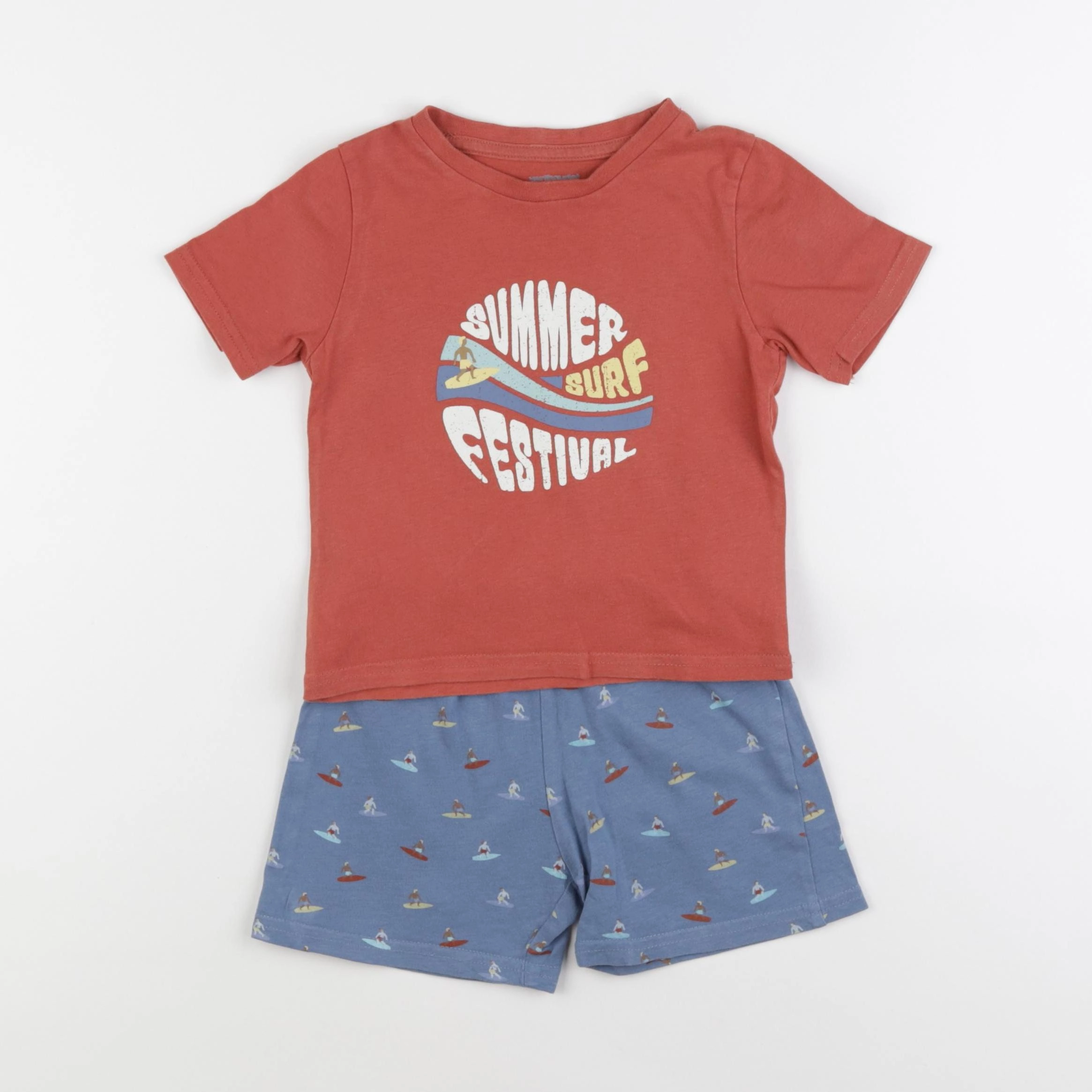 Vertbaudet - pyjama coton bleu, rouge - 3 ans