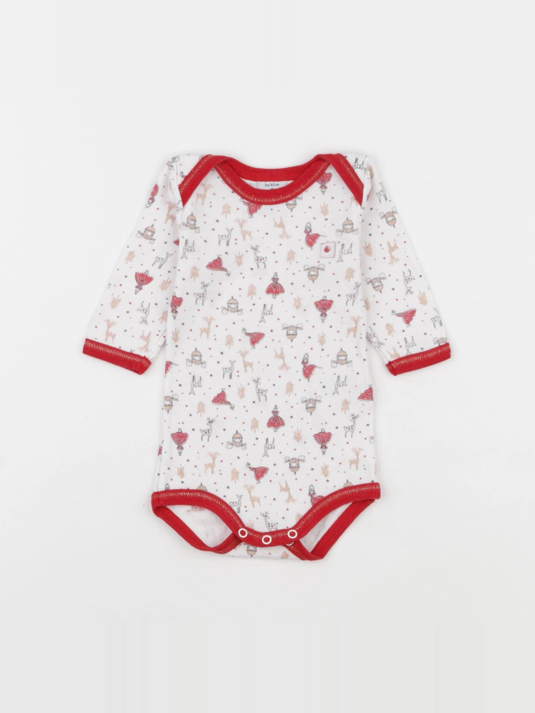 Petit Bateau - body blanc, rouge - 3 mois