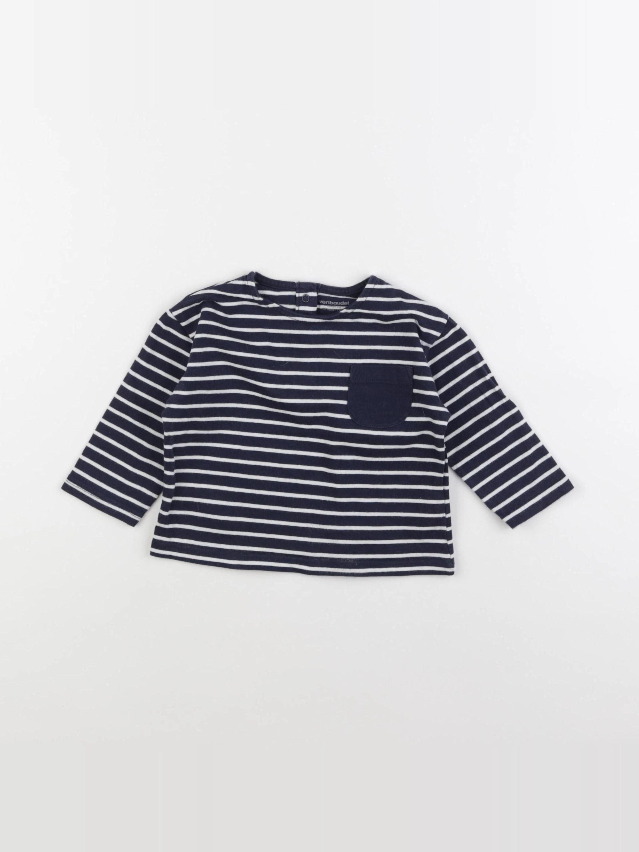 Vertbaudet - tee-shirt bleu, blanc - 12 mois