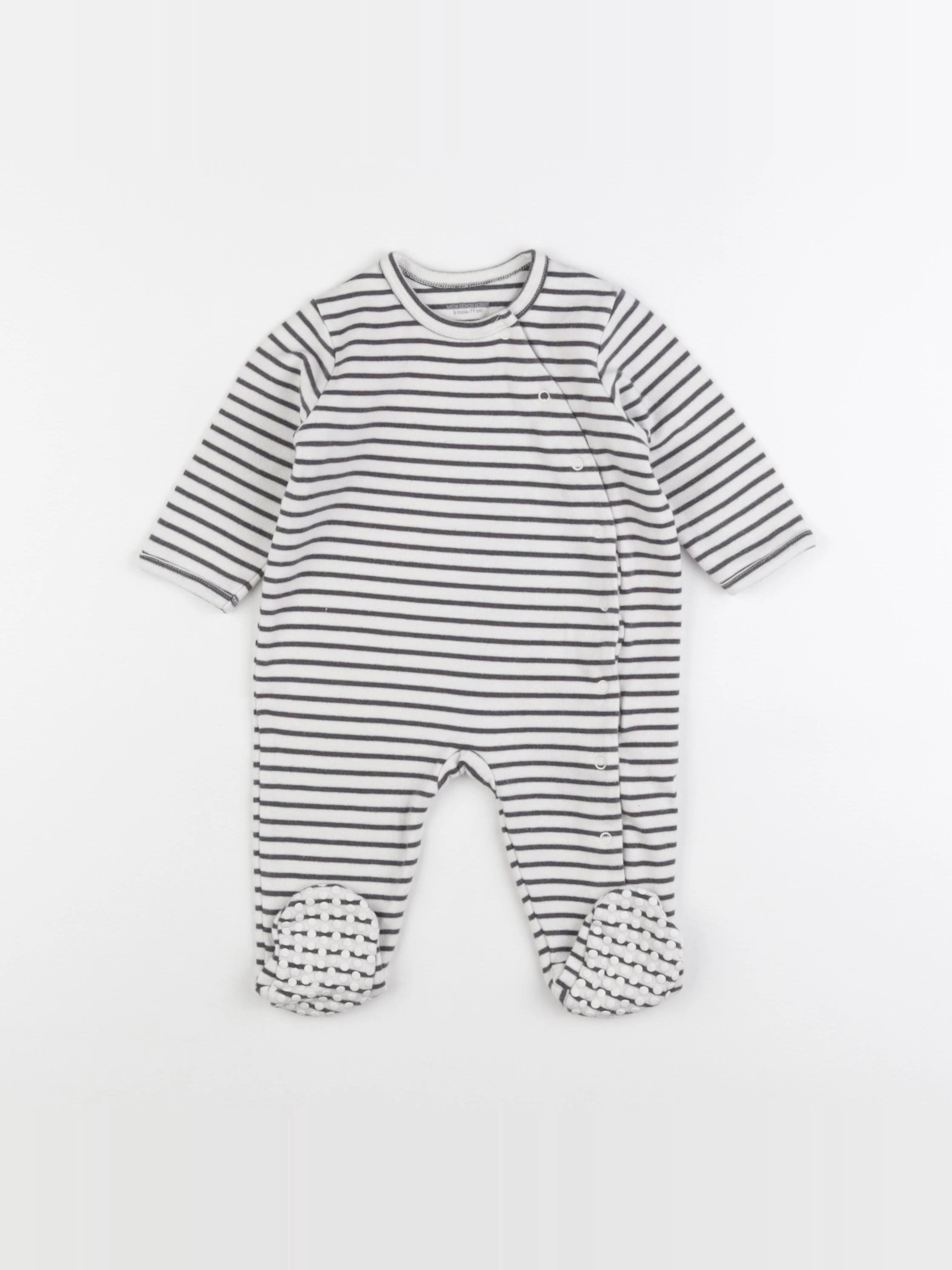 Vertbaudet - pyjama coton blanc, gris - 9 mois