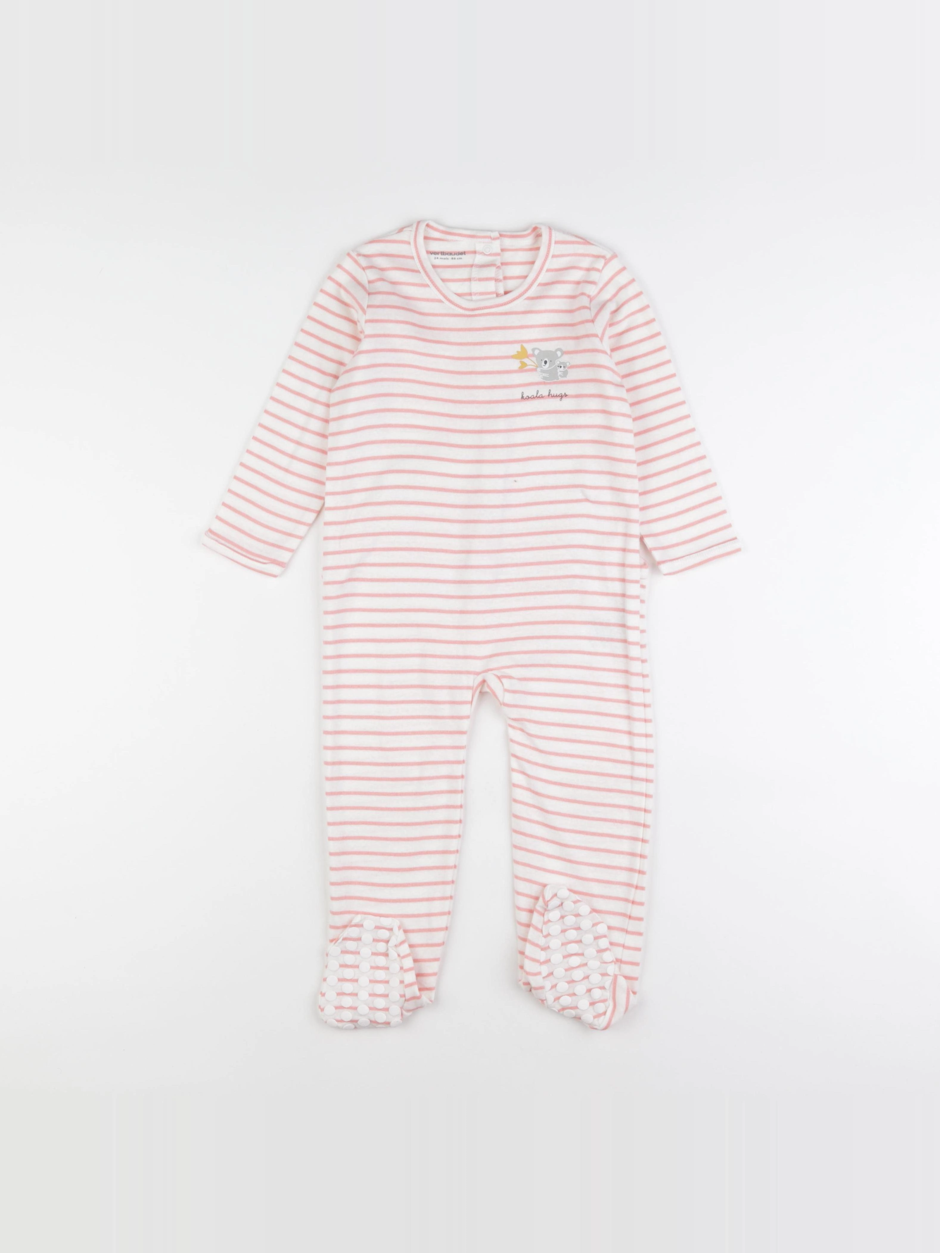 Vertbaudet - pyjama coton blanc, rose - 24 mois