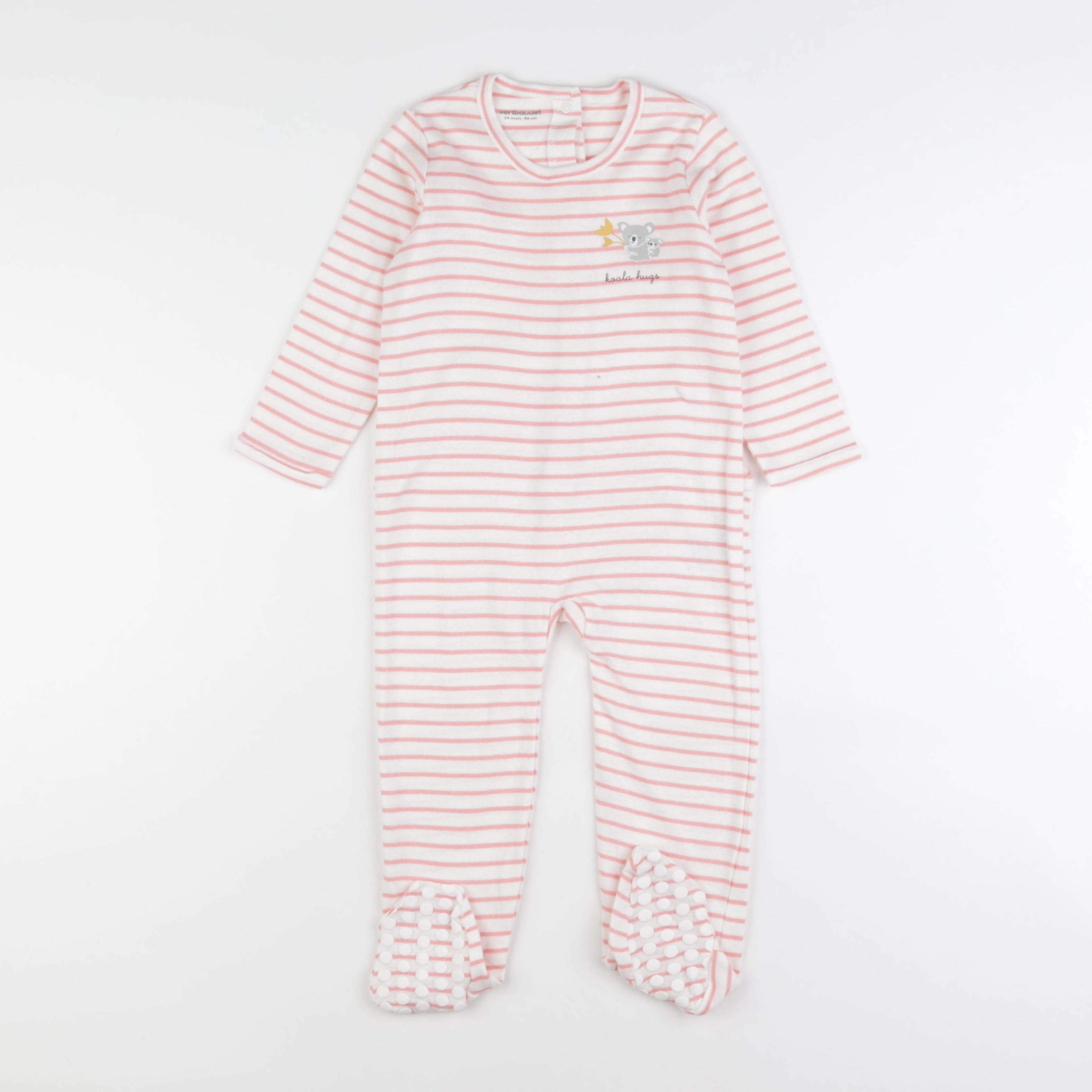Vertbaudet - pyjama coton blanc, rose - 24 mois