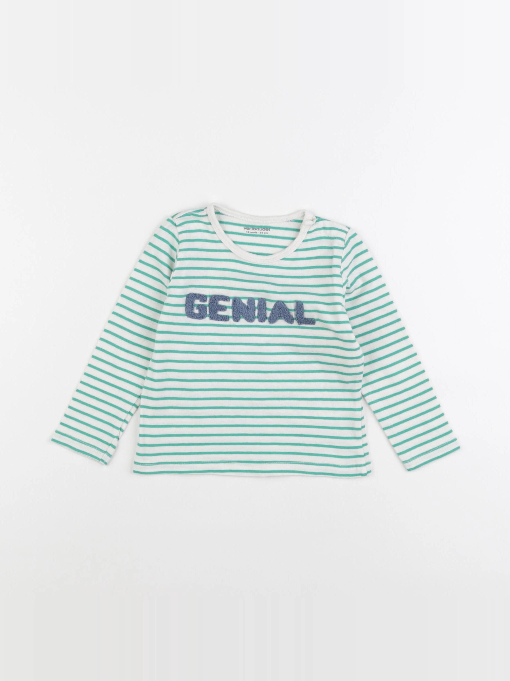 Vertbaudet - tee-shirt vert, blanc - 18 mois