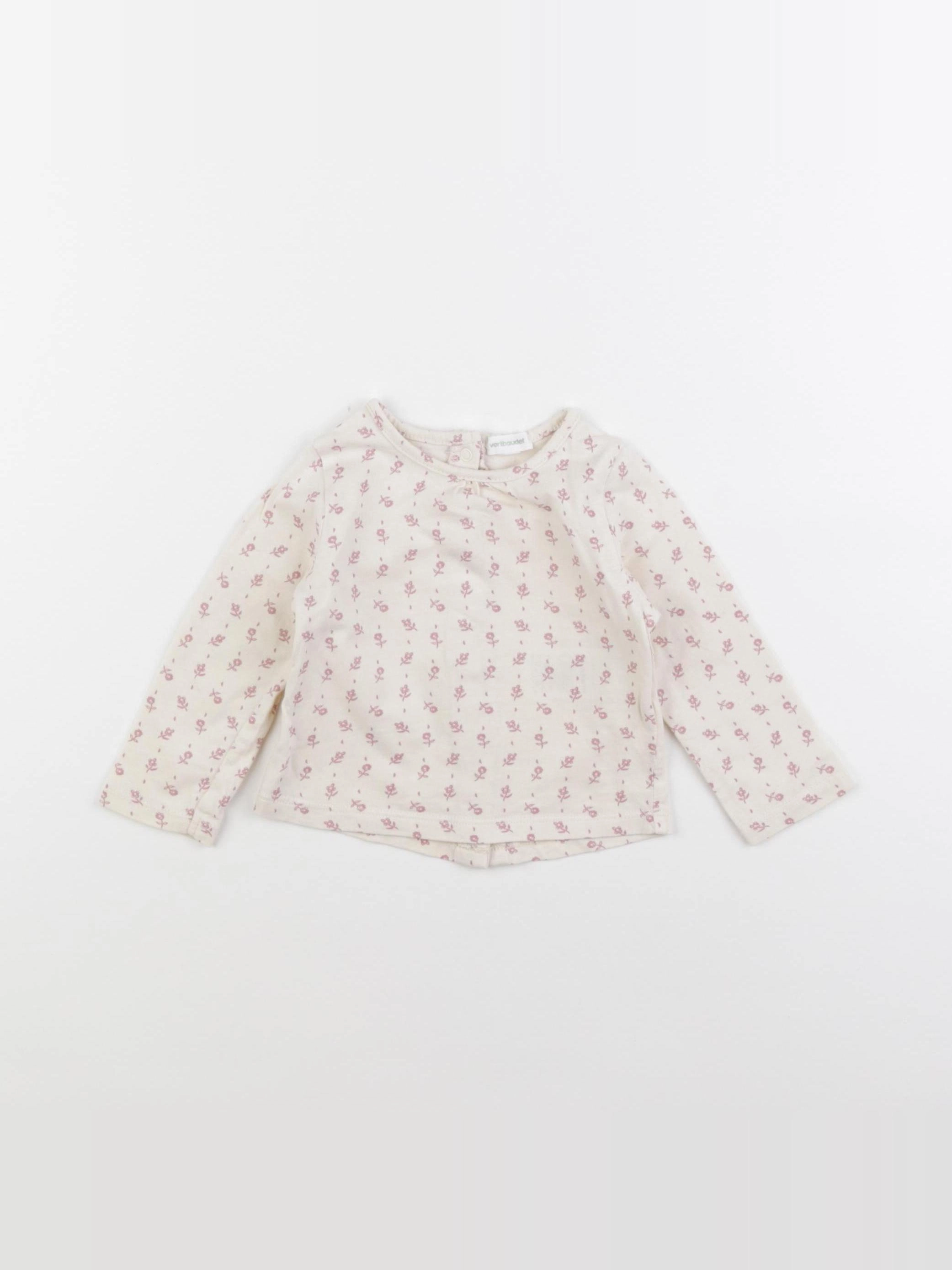 Vertbaudet - tee-shirt beige, rose - 6 mois
