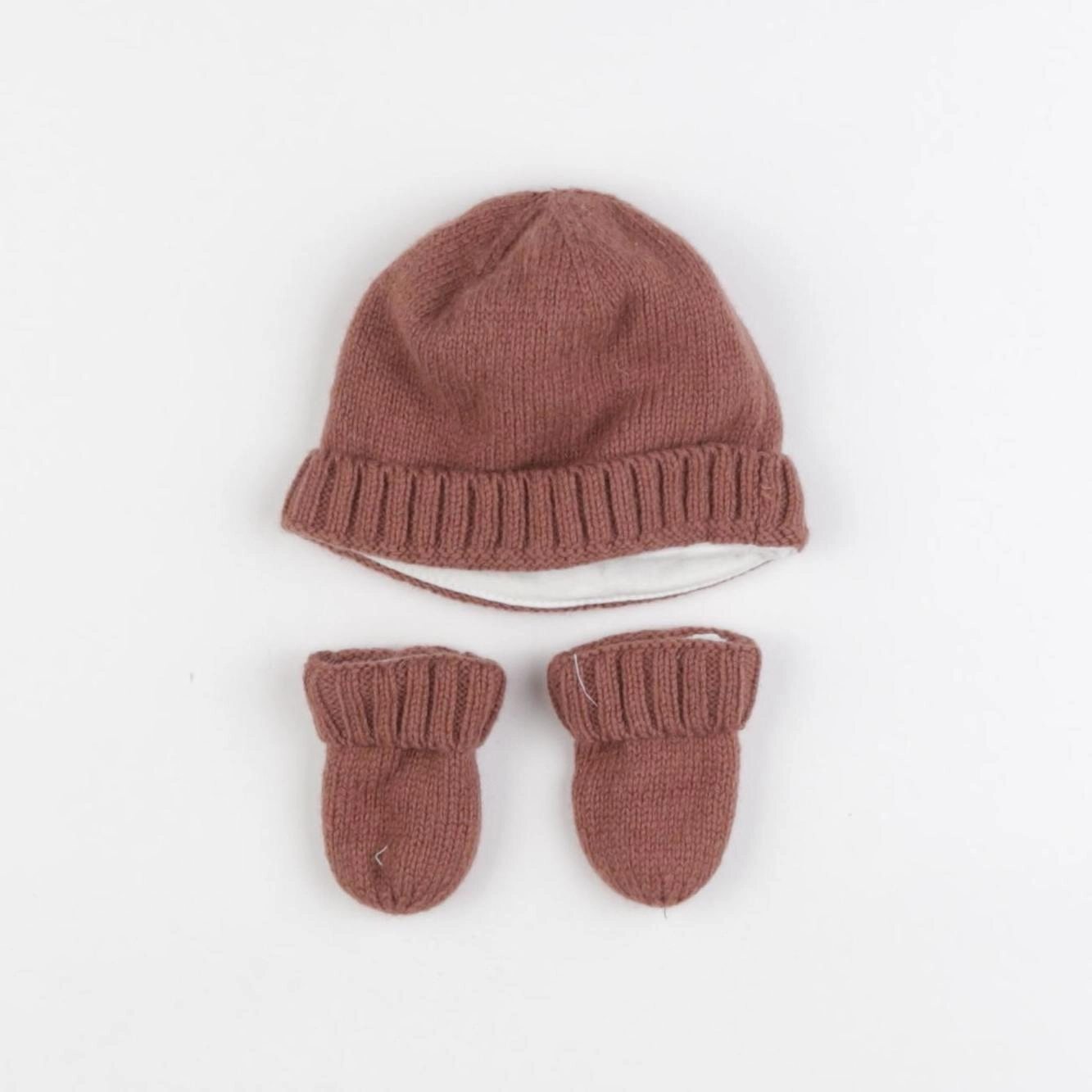Vertbaudet - ensemble bonnet/moufles marron - 0/1 mois