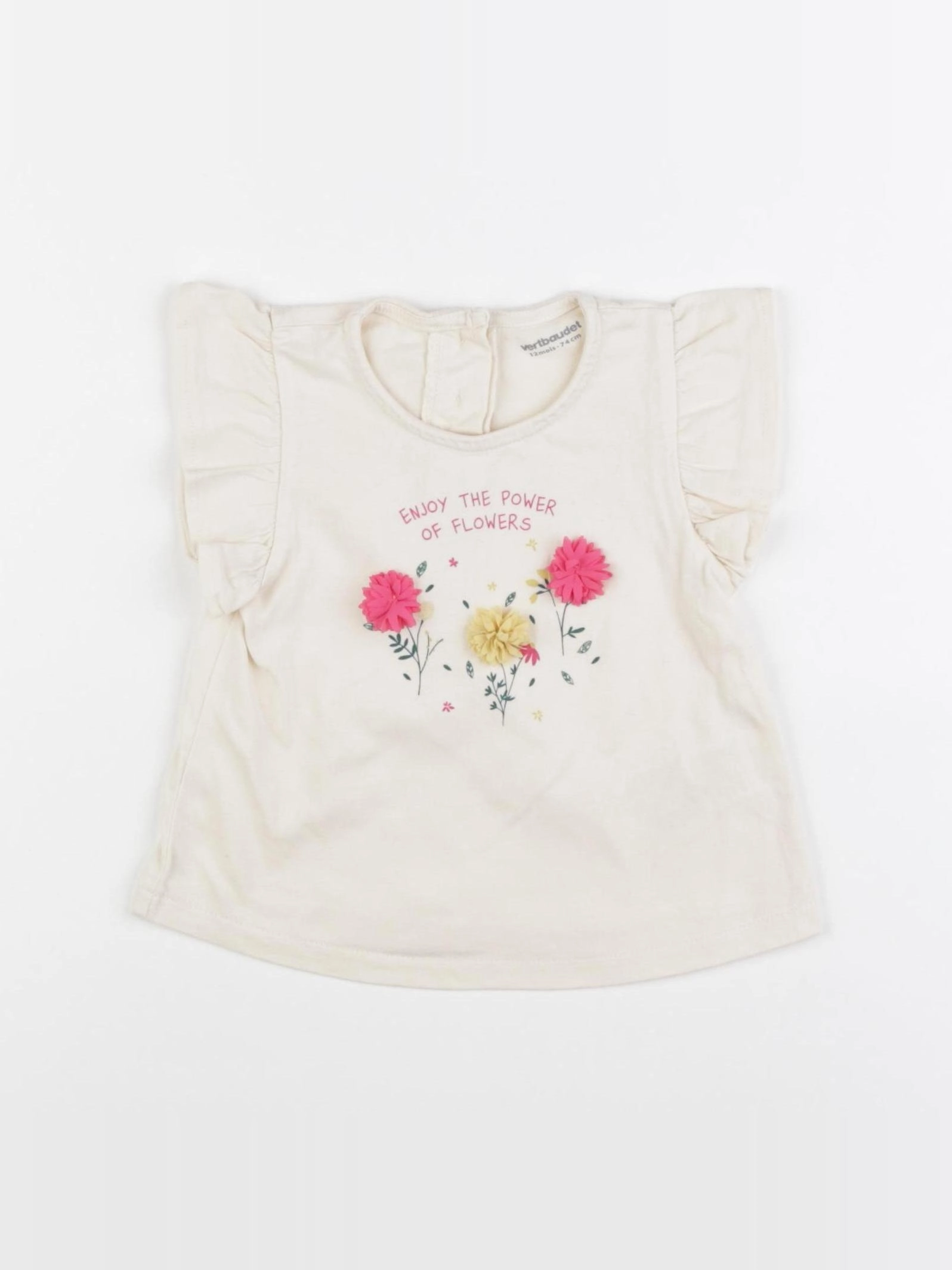 Vertbaudet - tee-shirt beige - 12 mois