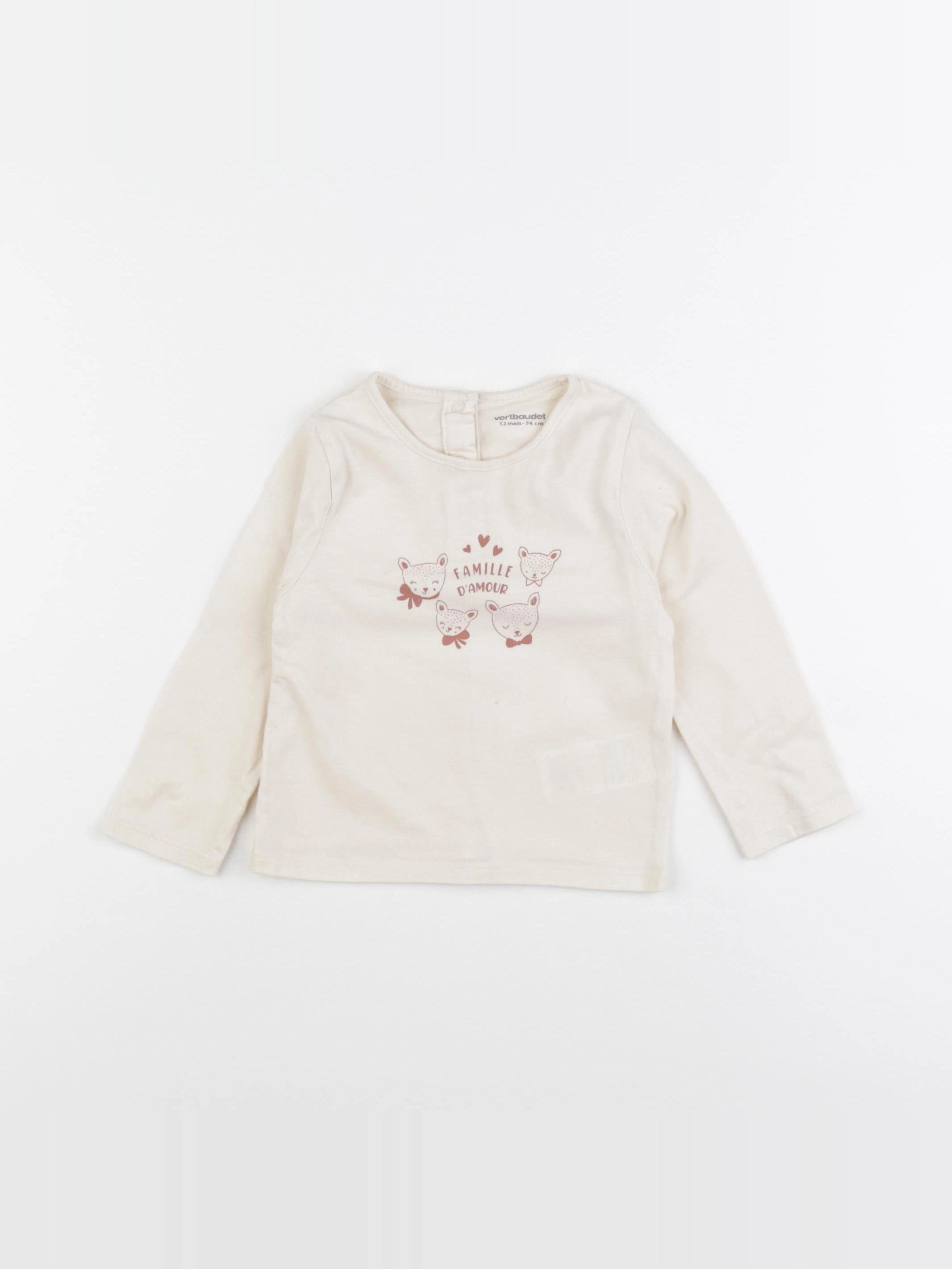 Vertbaudet - tee-shirt beige - 12 mois
