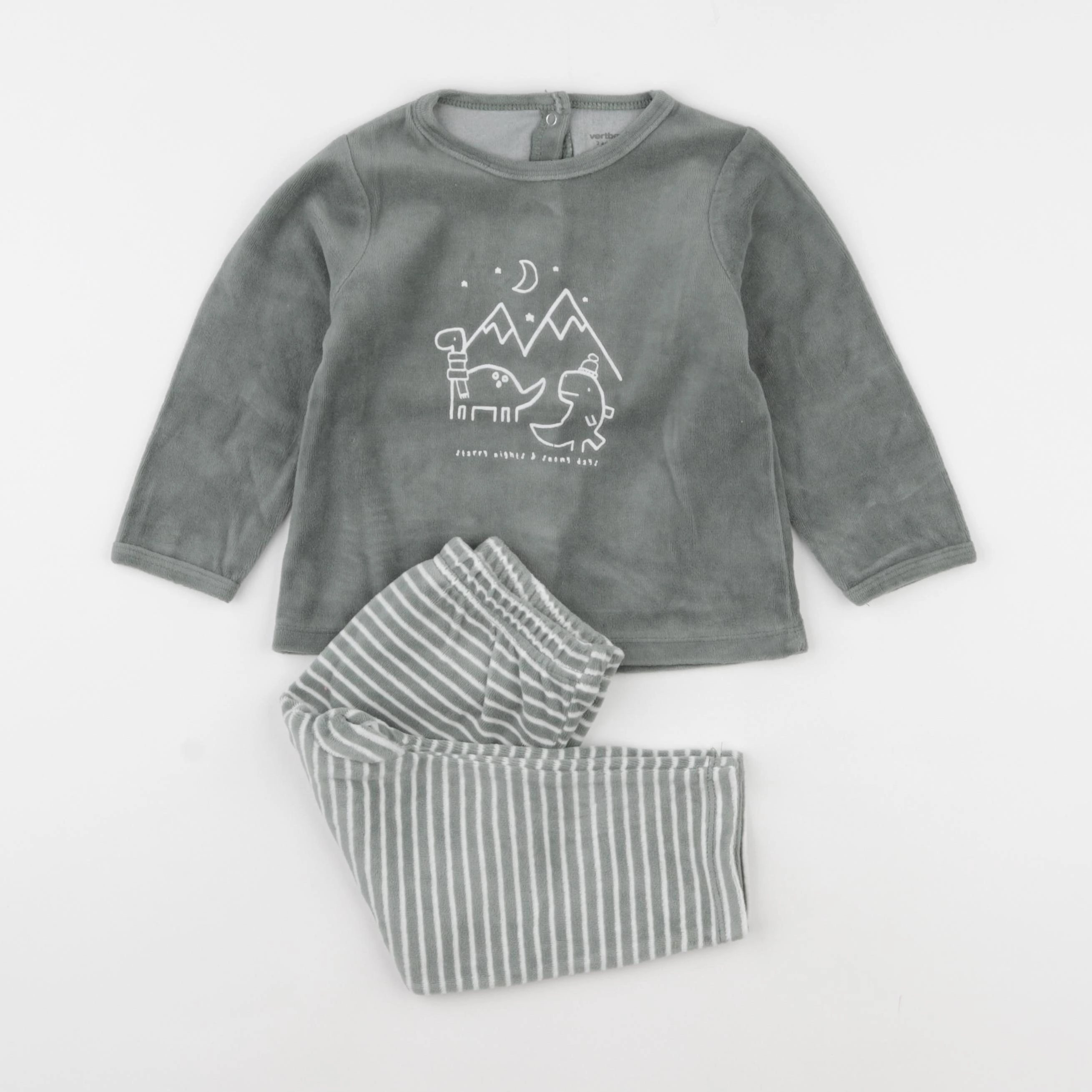 Vertbaudet - pyjama velours vert, blanc - 2 ans