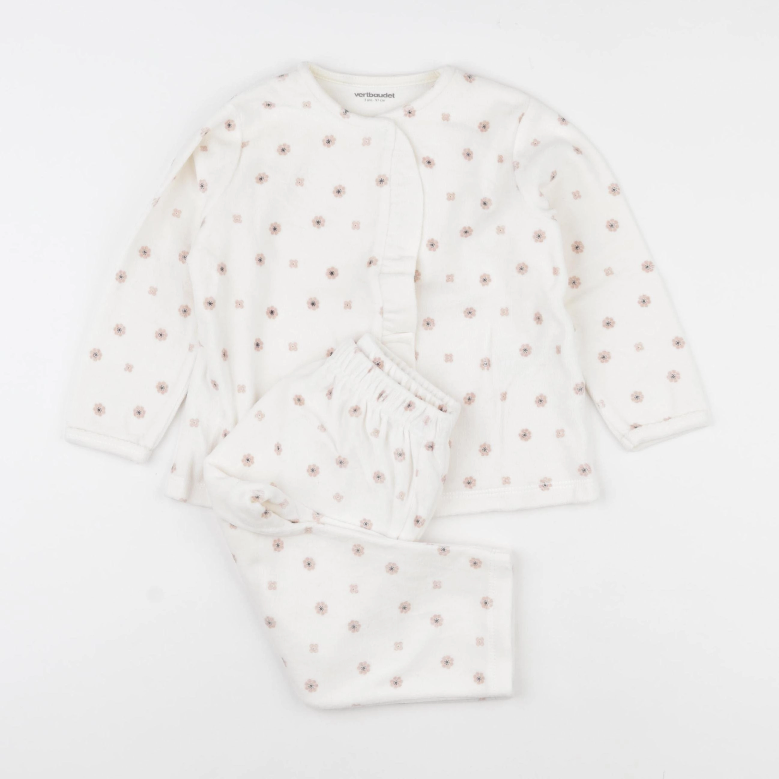 Vertbaudet - pyjama velours blanc, rose - 3 ans