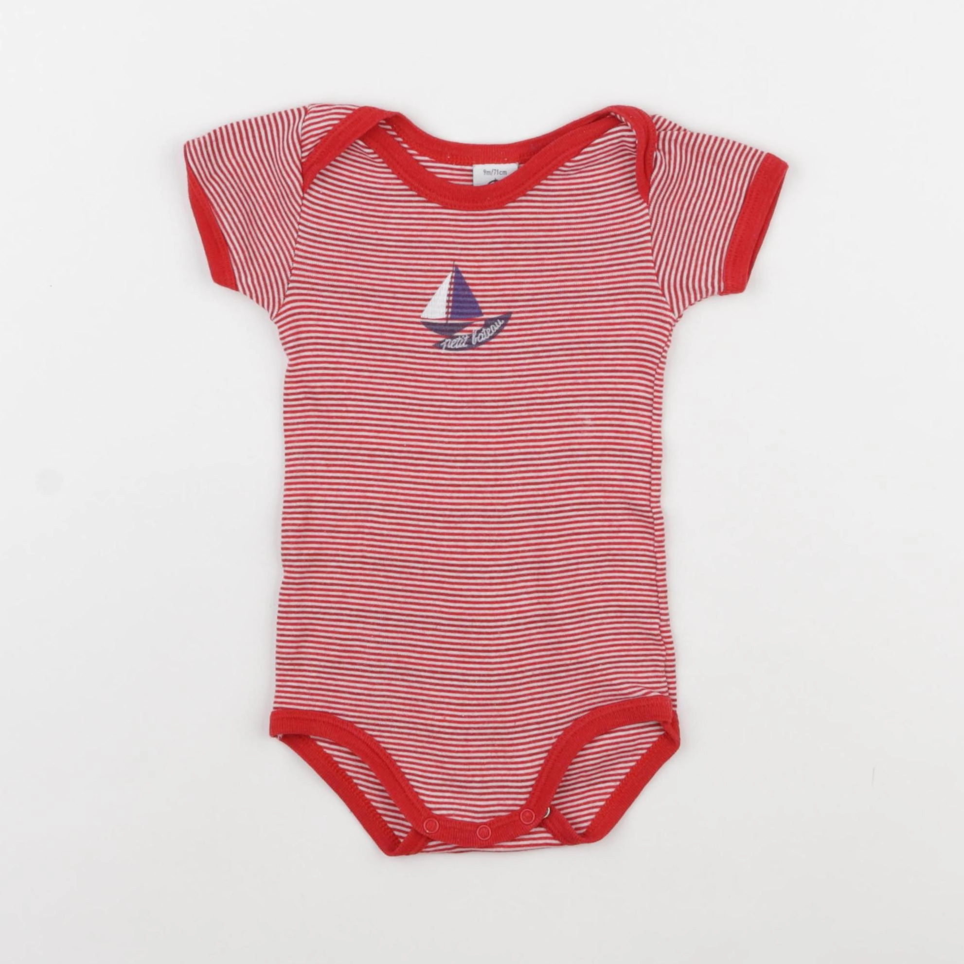 Petit Bateau - body rouge, blanc - 9 mois