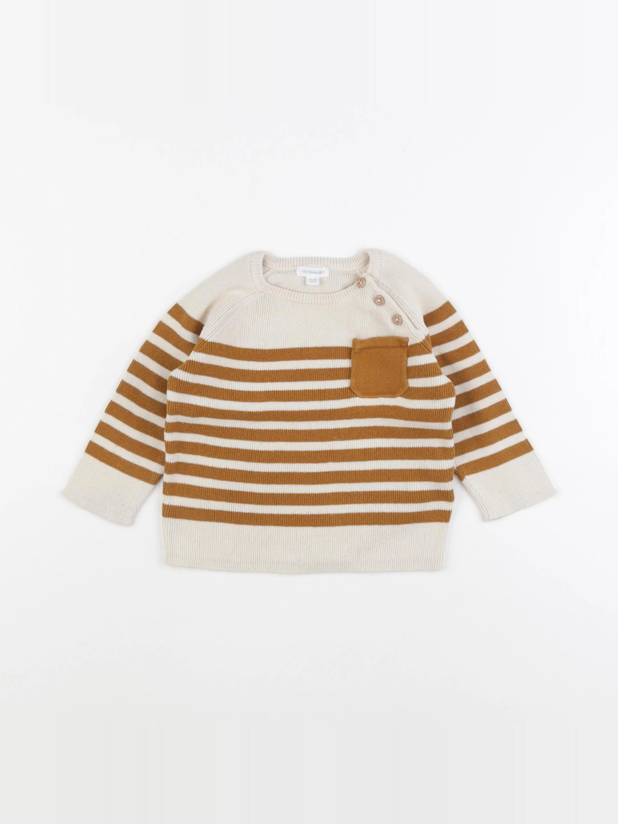 Vertbaudet - pull marron, beige - 12 mois