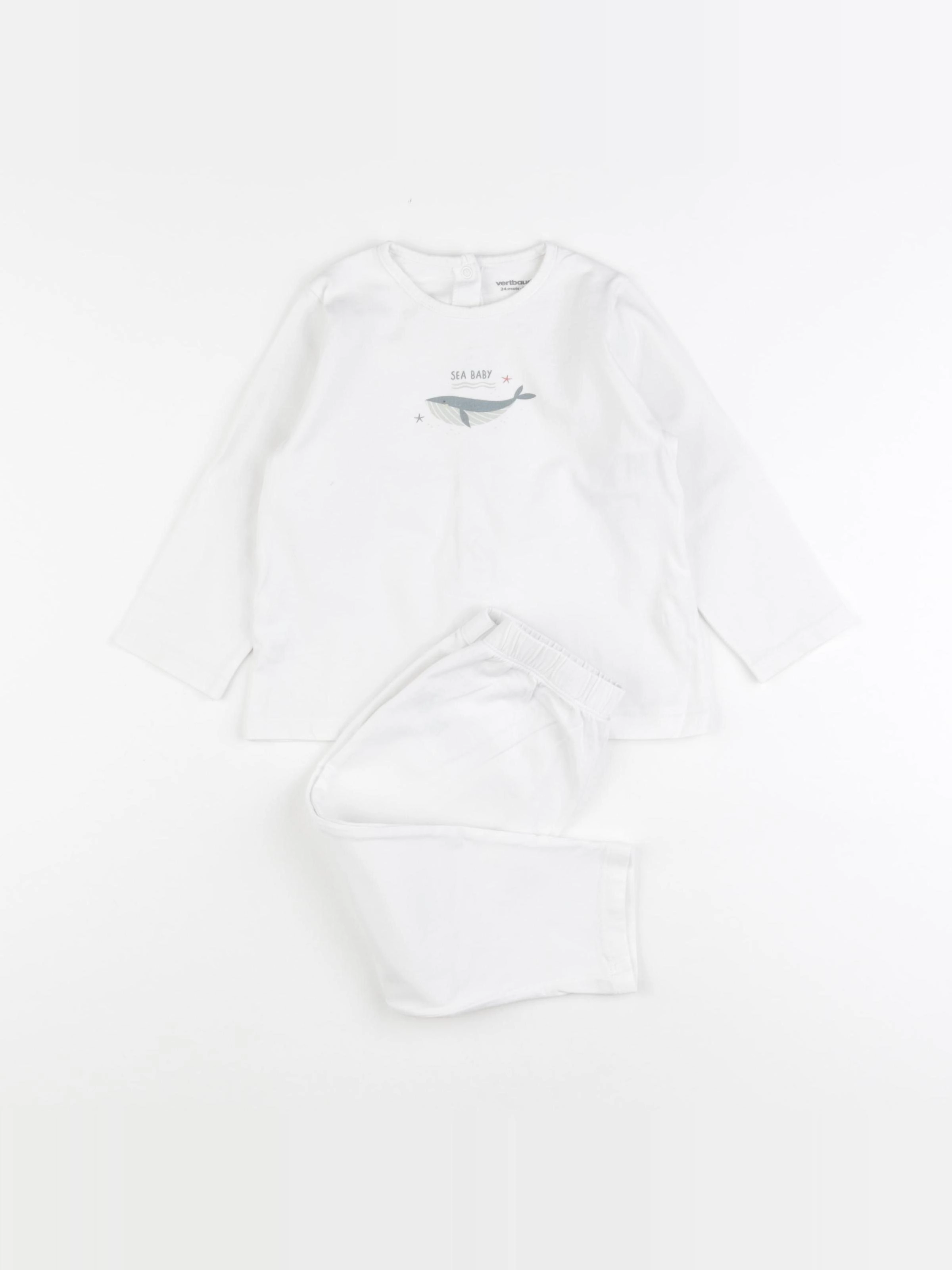 Vertbaudet - pyjama coton blanc - 24 mois