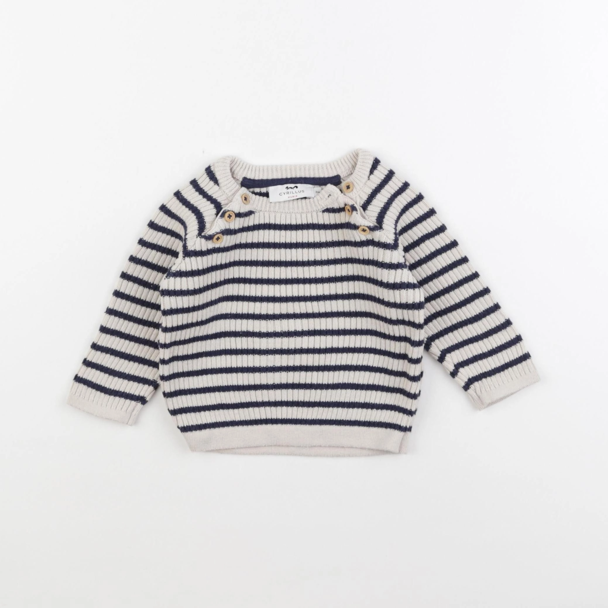 Cyrillus - pull beige, bleu - 3 mois