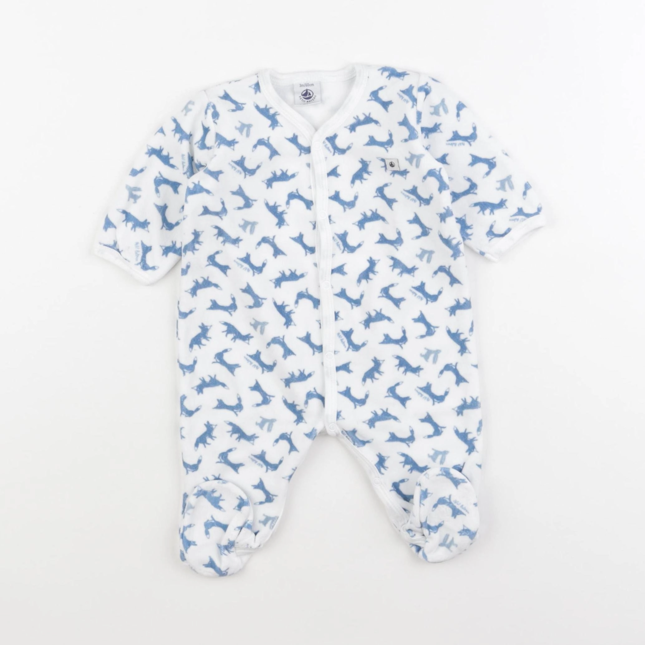 Petit Bateau - pyjama velours blanc, bleu - 3 mois