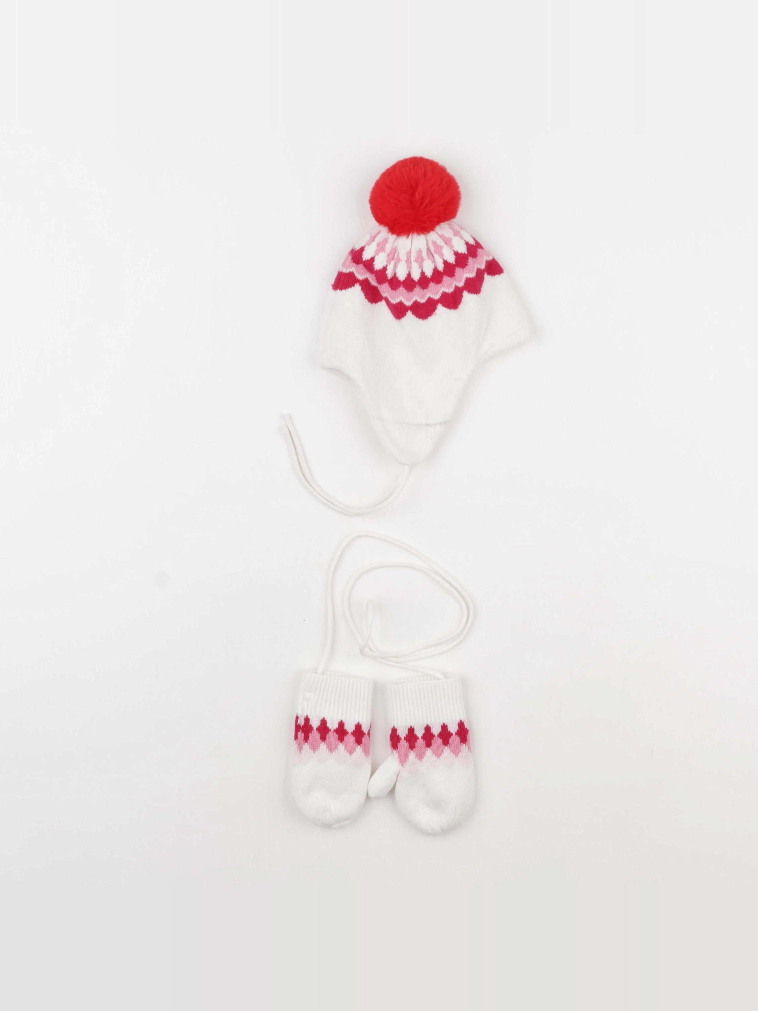 Jacadi - ensemble bonnet/moufles blanc, rouge - 6 mois